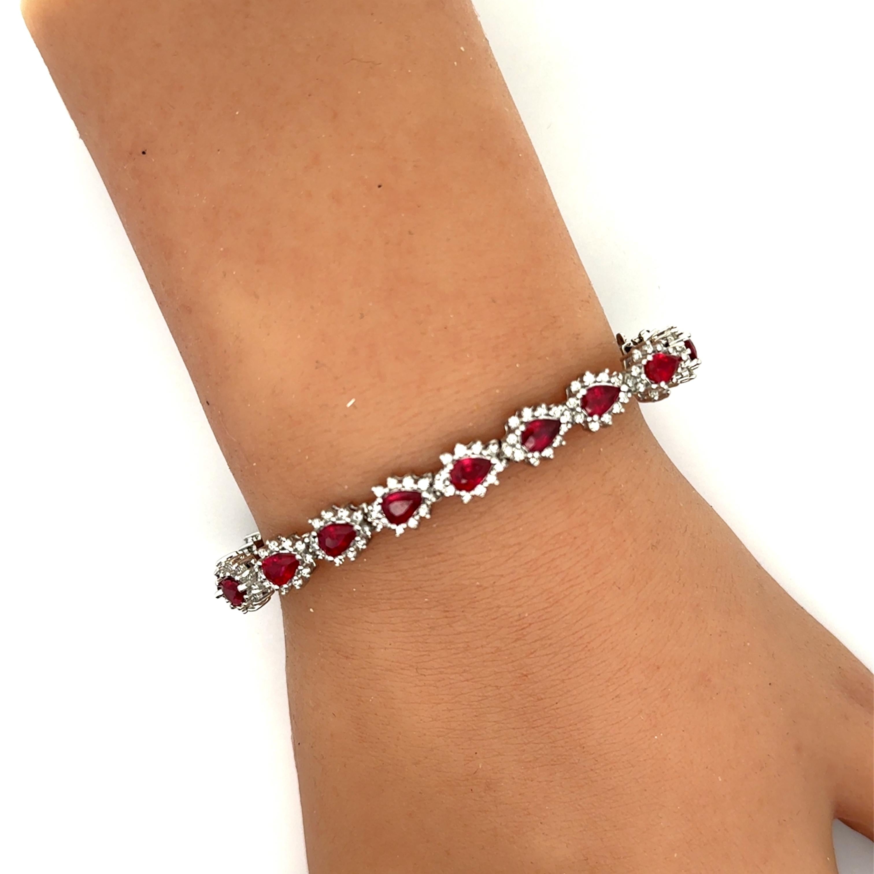 Ruby Diamond 14k White Gold Tennis Bracelet