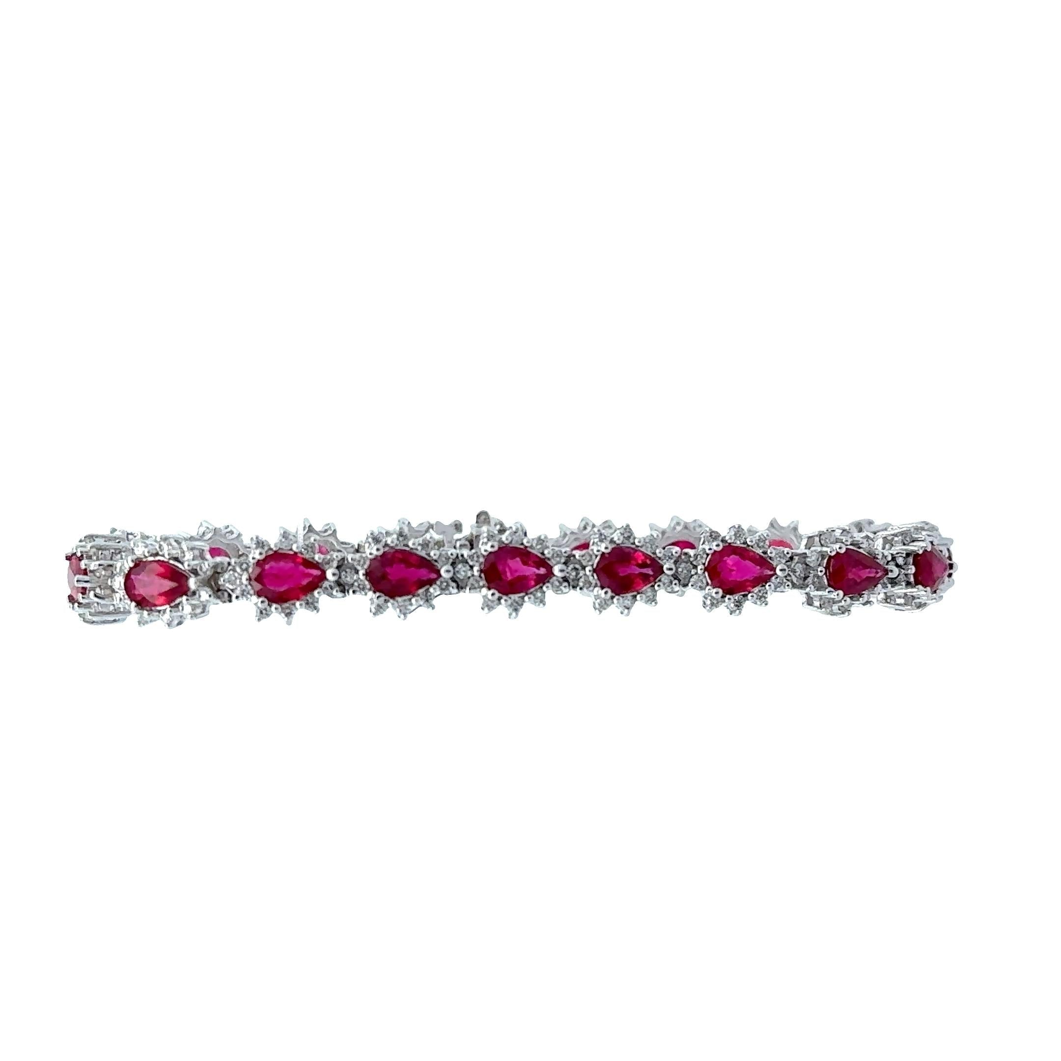 Ruby Diamond 14k White Gold Tennis Bracelet