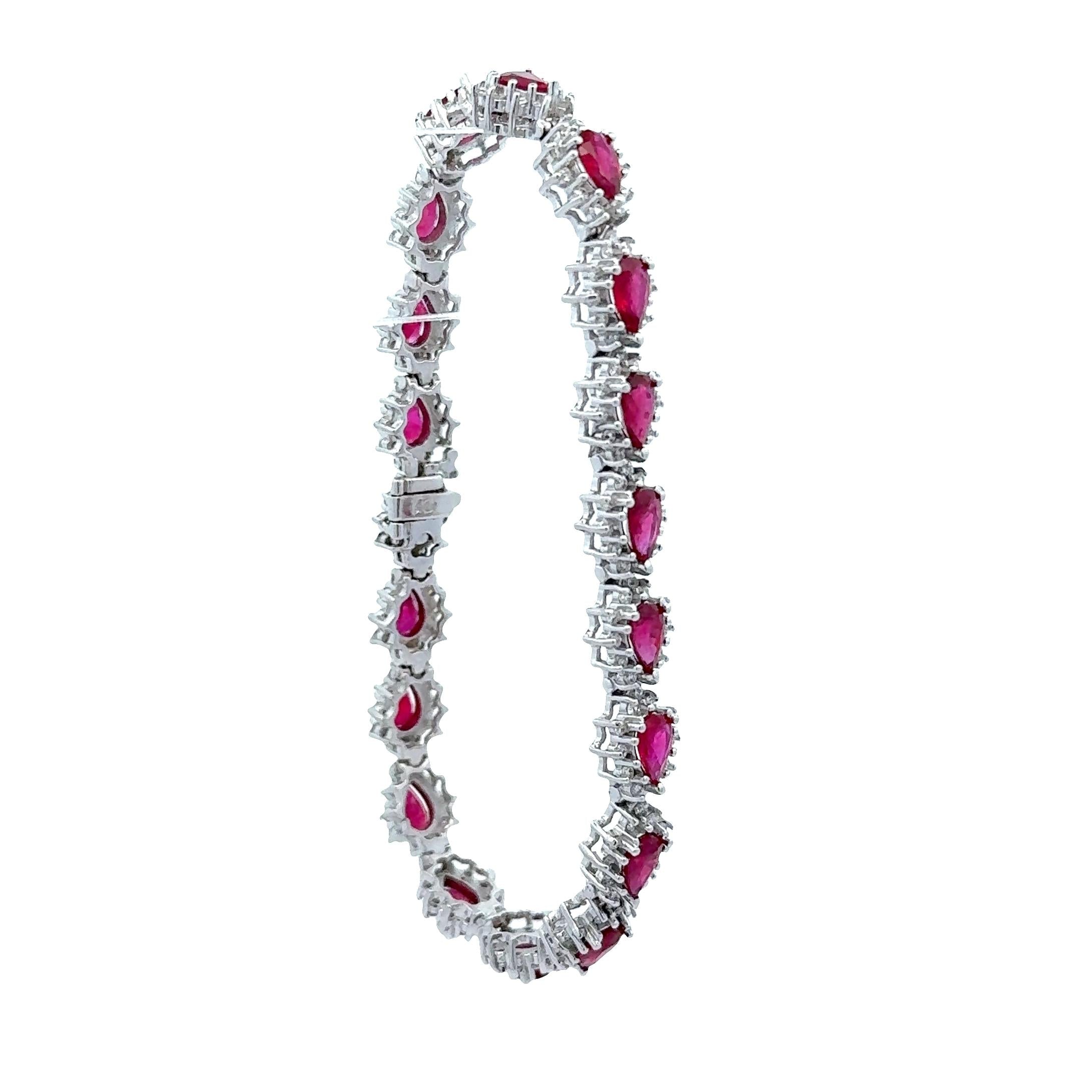 Ruby Diamond 14k White Gold Tennis Bracelet