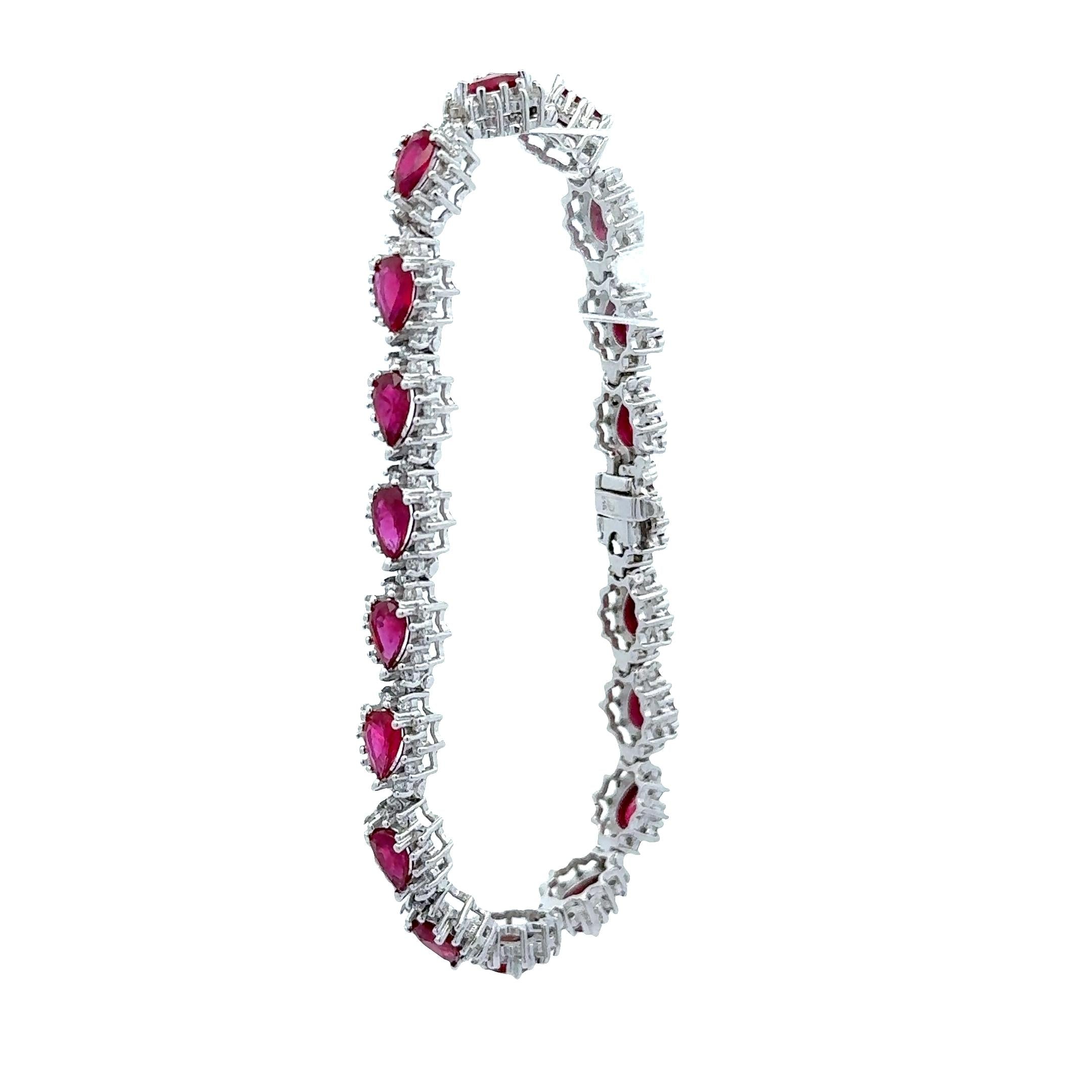 Ruby Diamond 14k White Gold Tennis Bracelet