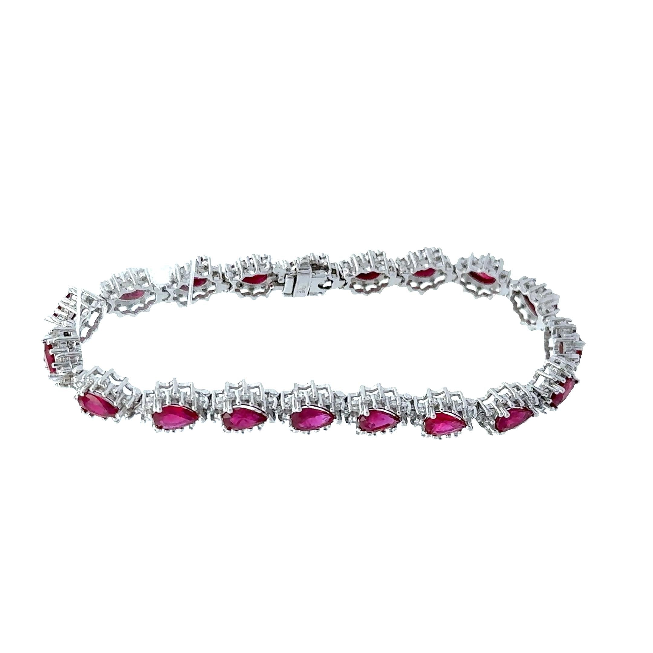 Ruby Diamond 14k White Gold Tennis Bracelet
