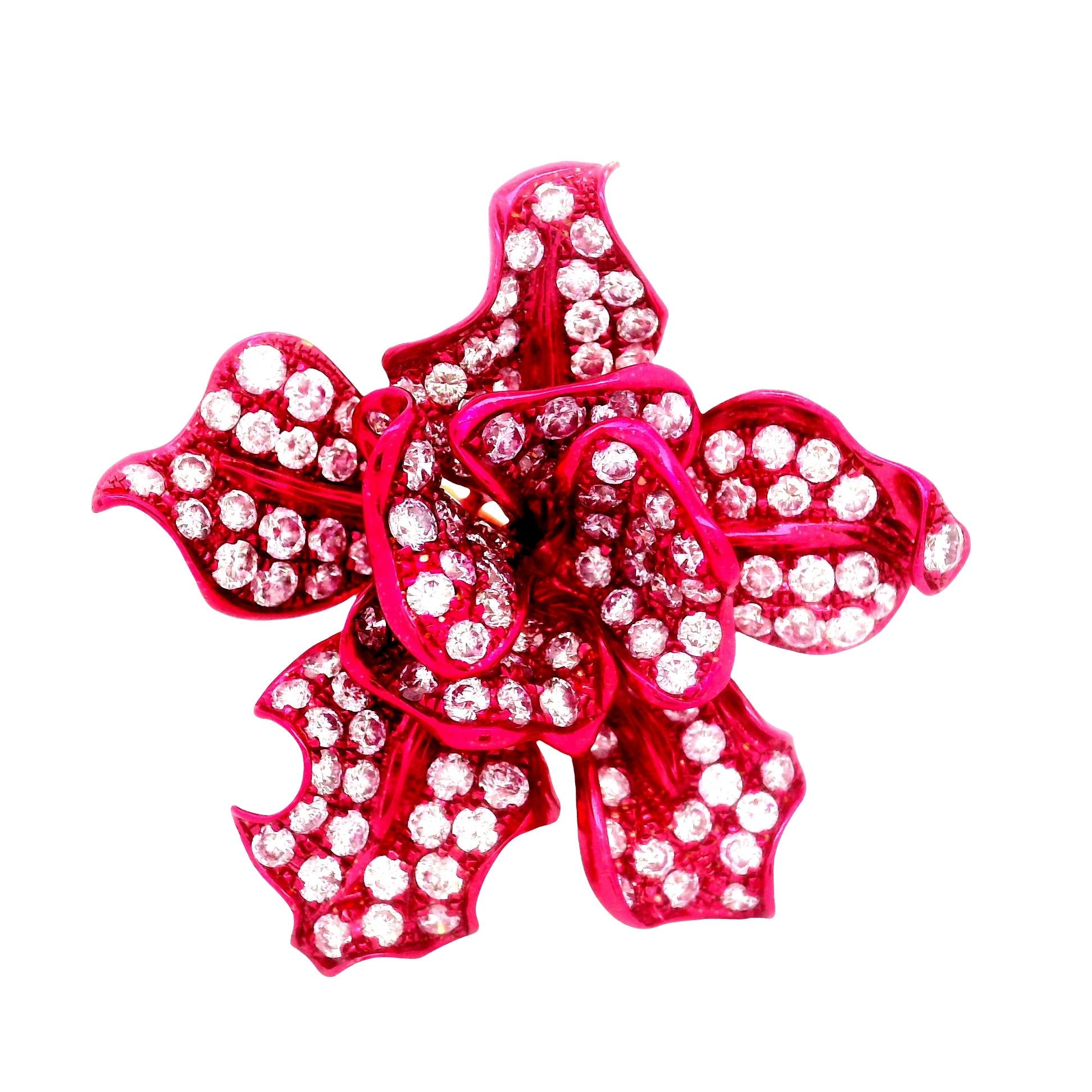 Diamond 18K Gold Red-Rhodium Flower Cocktail Ring
