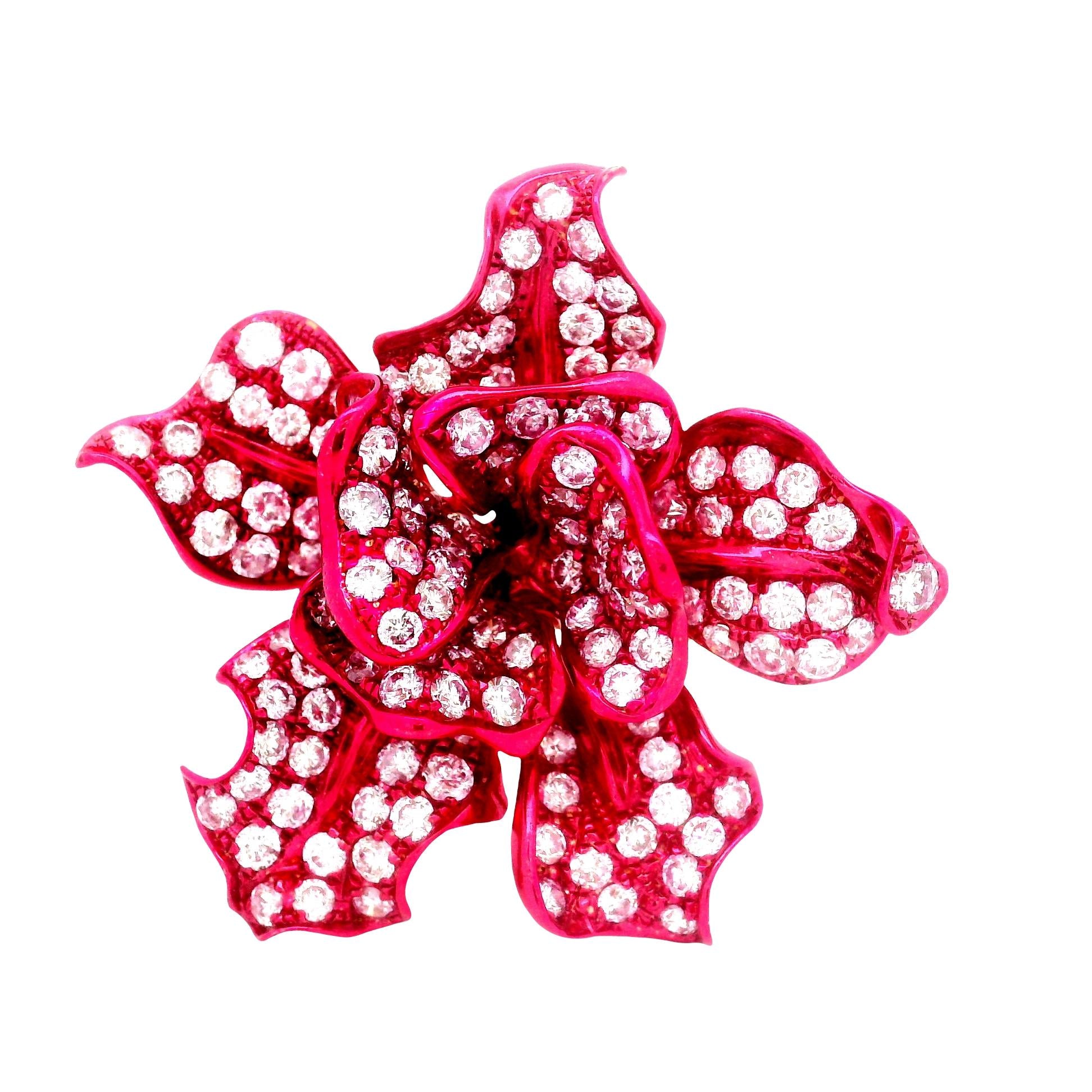 Diamond 18K Gold Red-Rhodium Flower Cocktail Ring