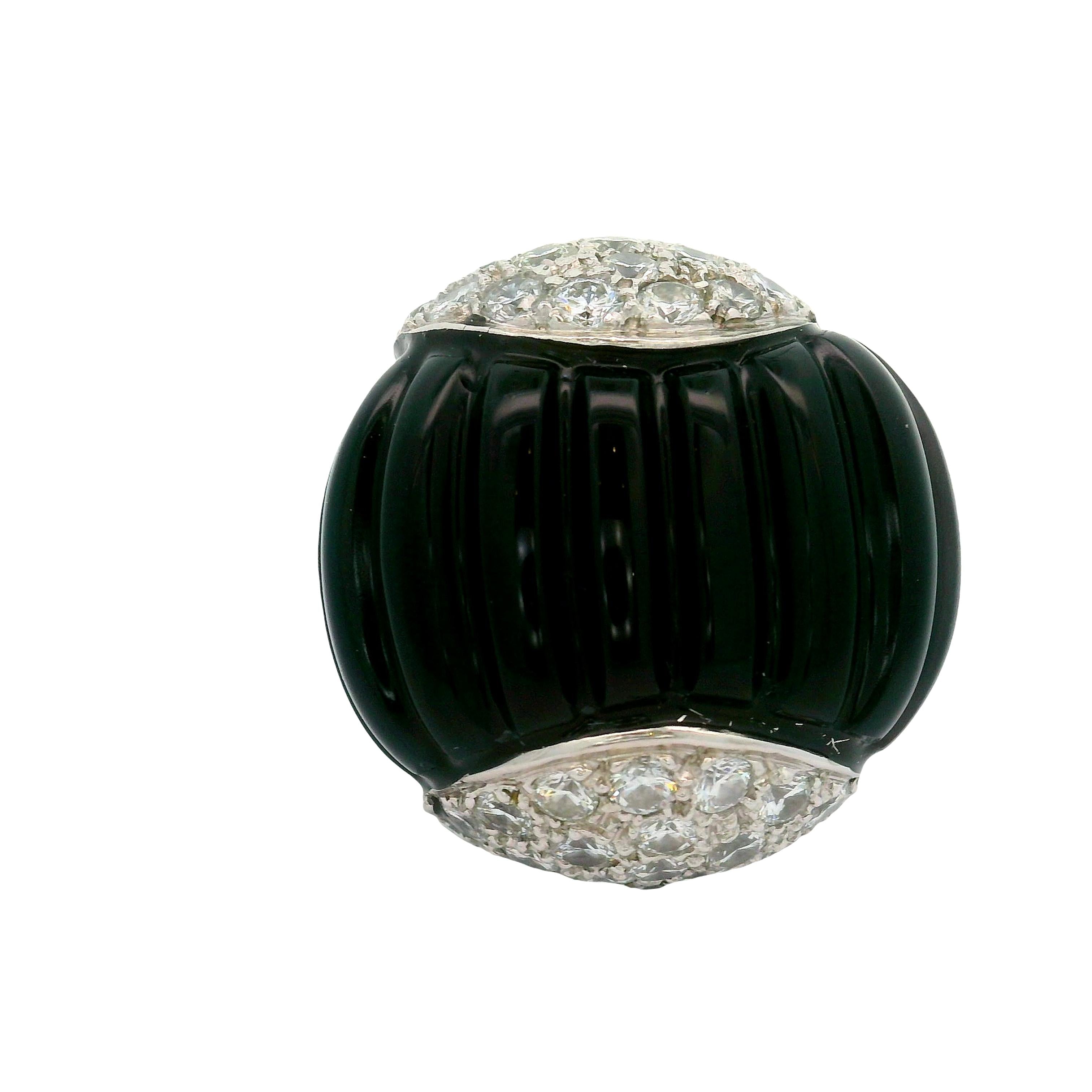 Black Onyx Diamond 18K White Gold Cocktail Ring