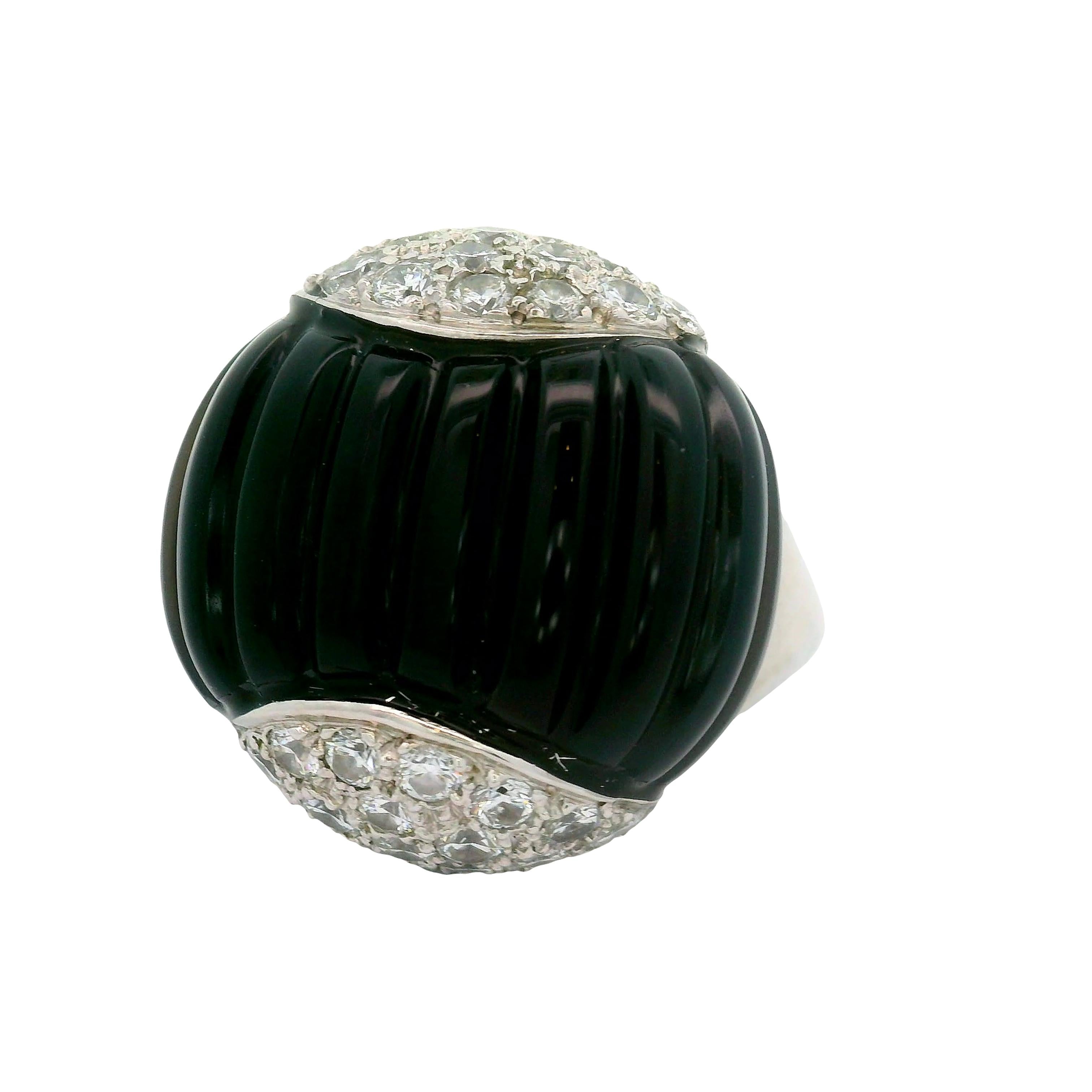 Black Onyx Diamond 18K White Gold Cocktail Ring
