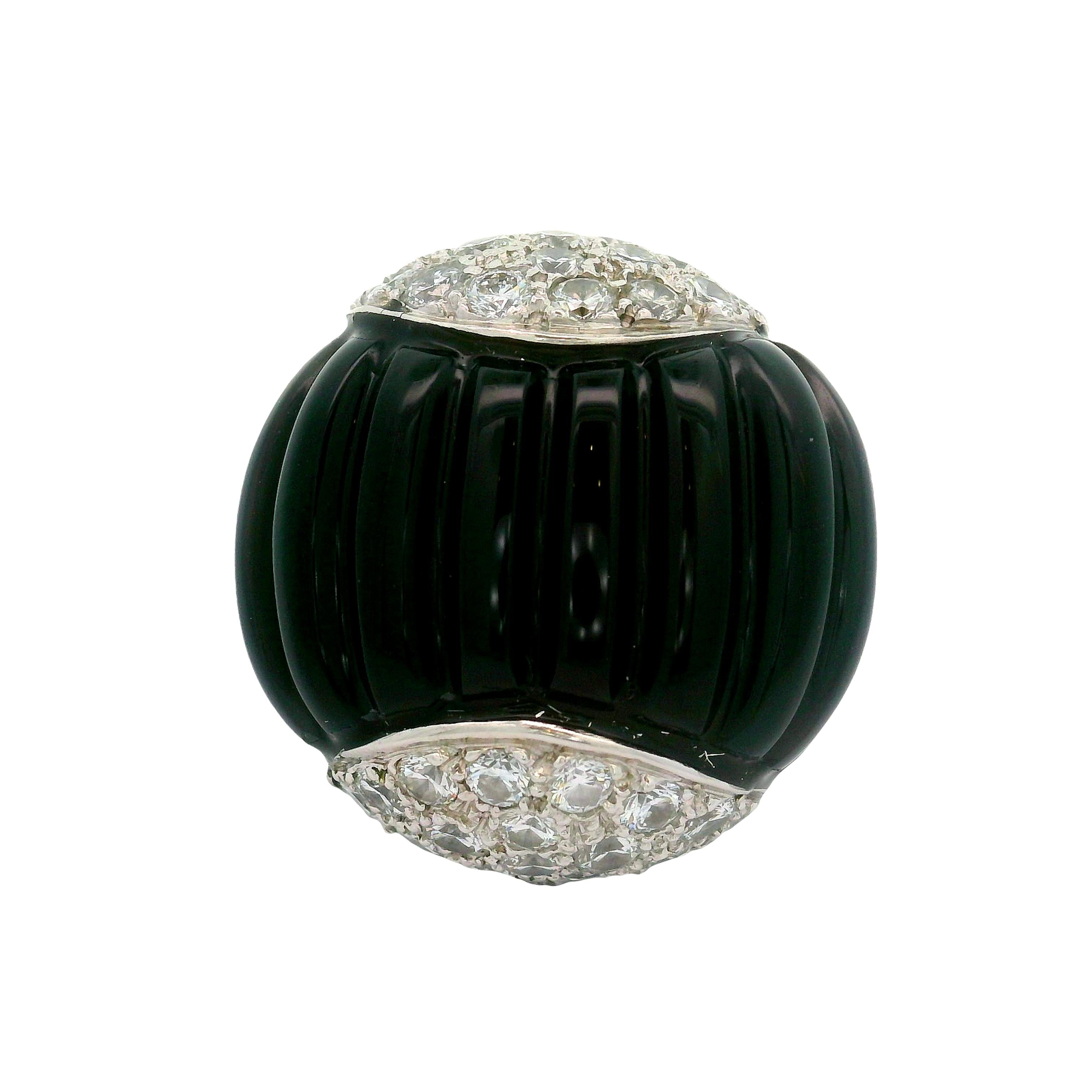 Black Onyx Diamond 18K White Gold Cocktail Ring