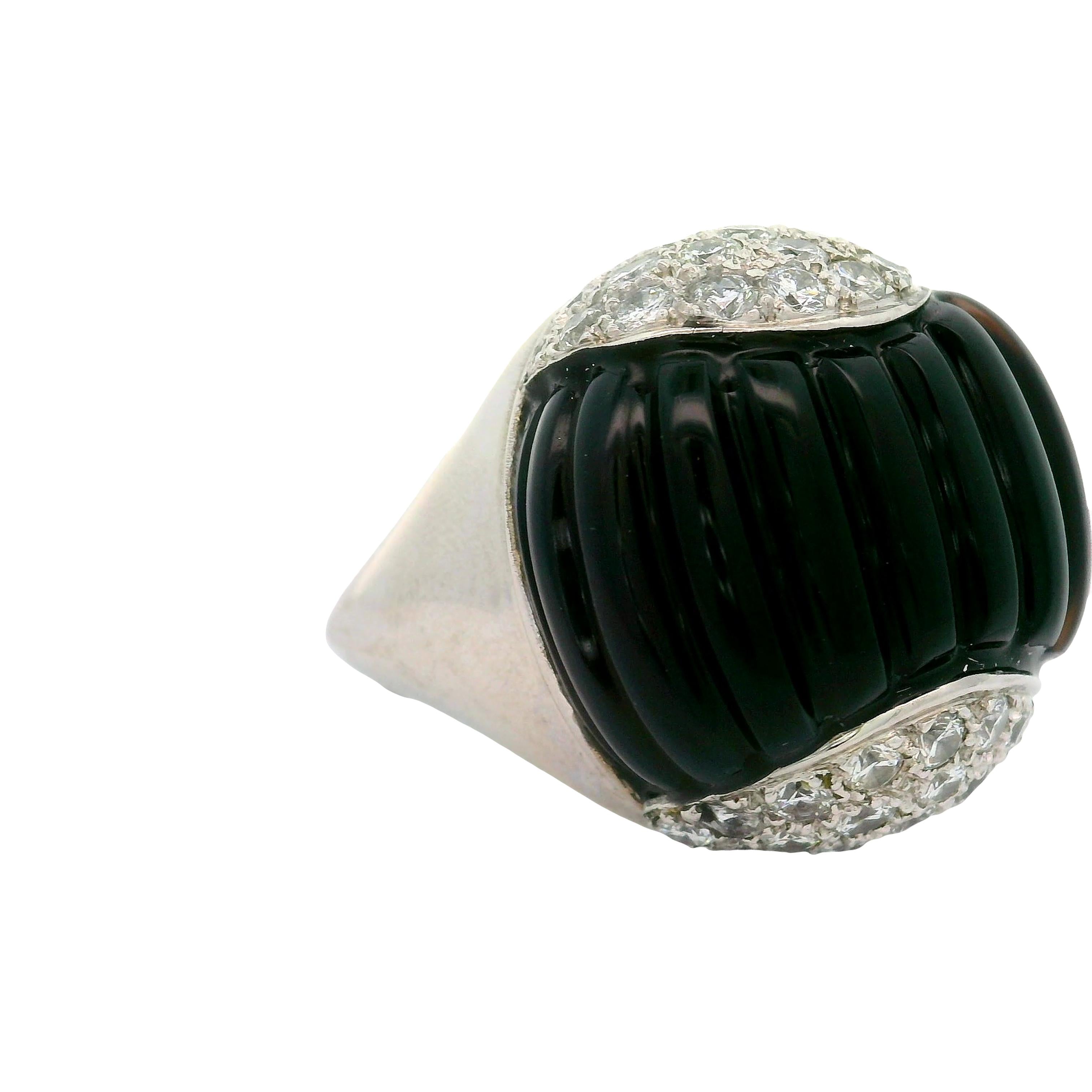 Black Onyx Diamond 18K White Gold Cocktail Ring