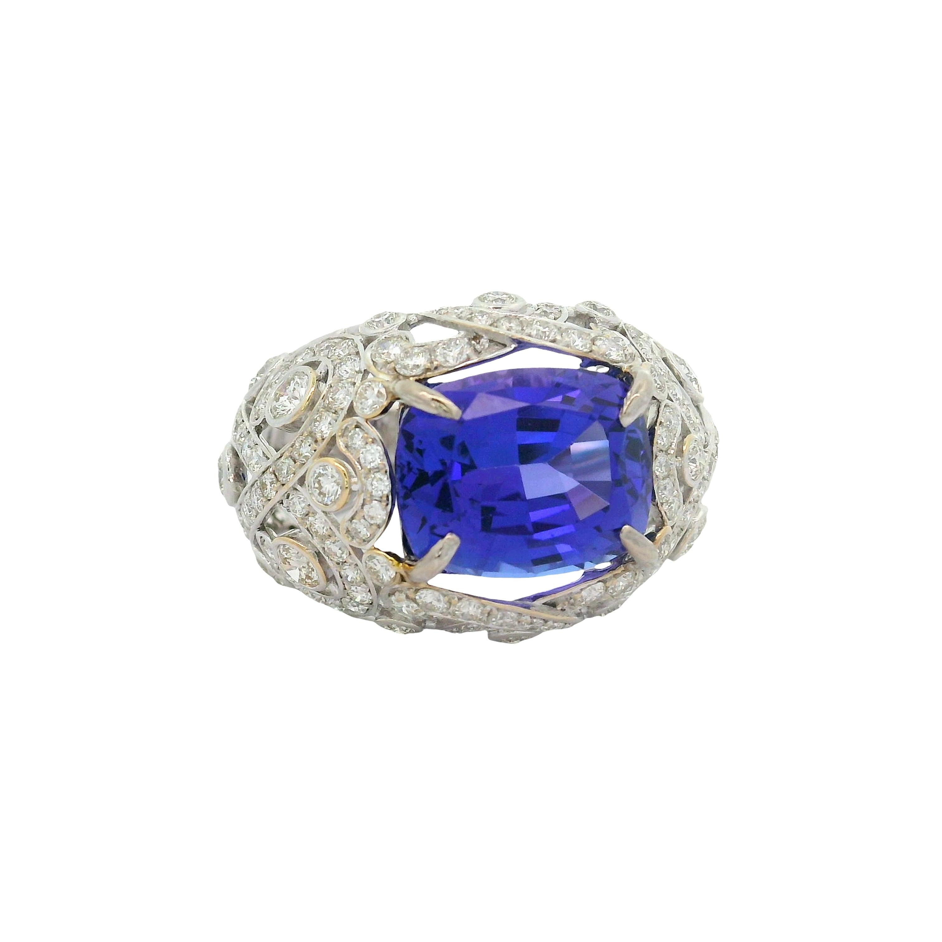 7.49 Carat Tanzanite Diamond 18K White Gold Ring
