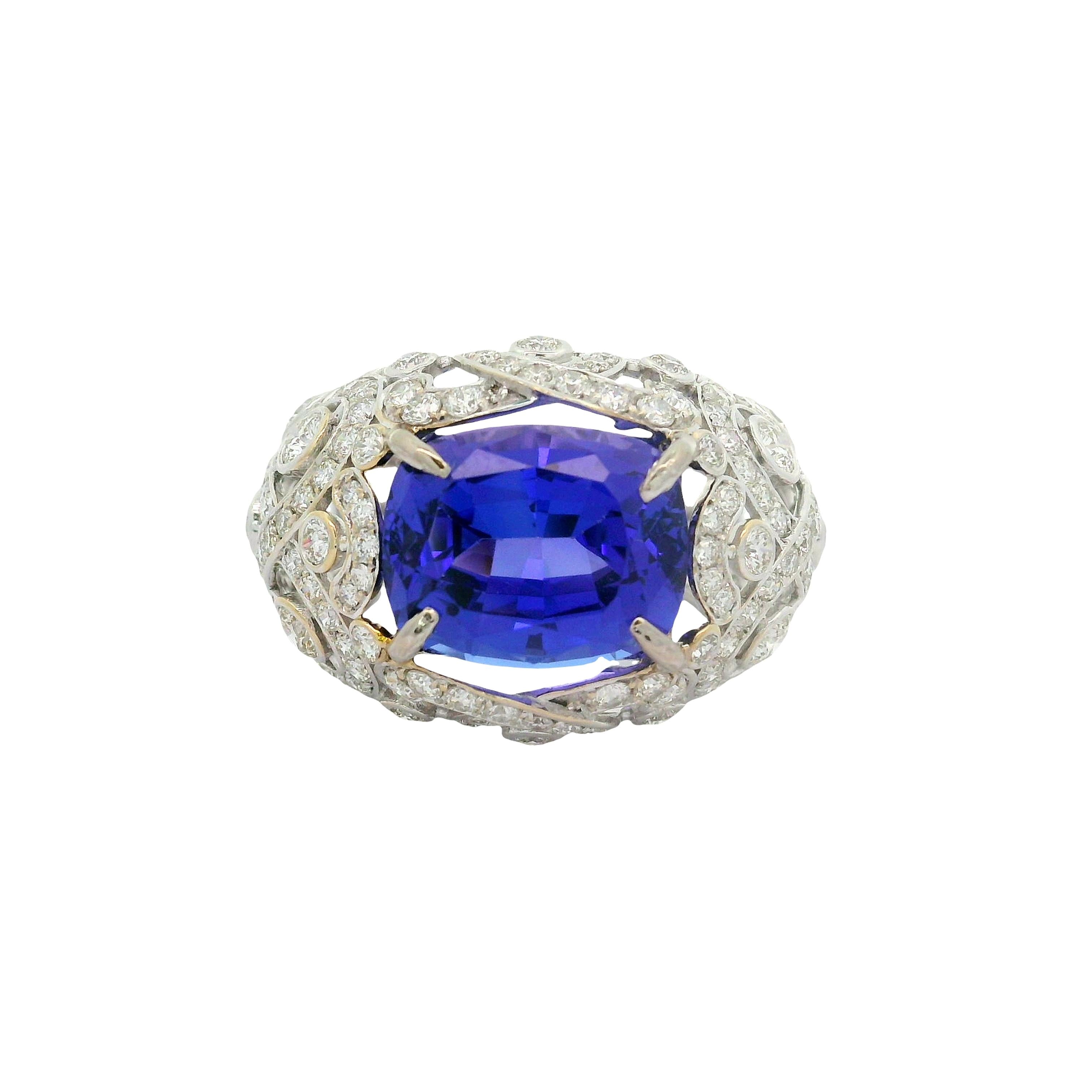 7.49 Carat Tanzanite Diamond 18K White Gold Ring