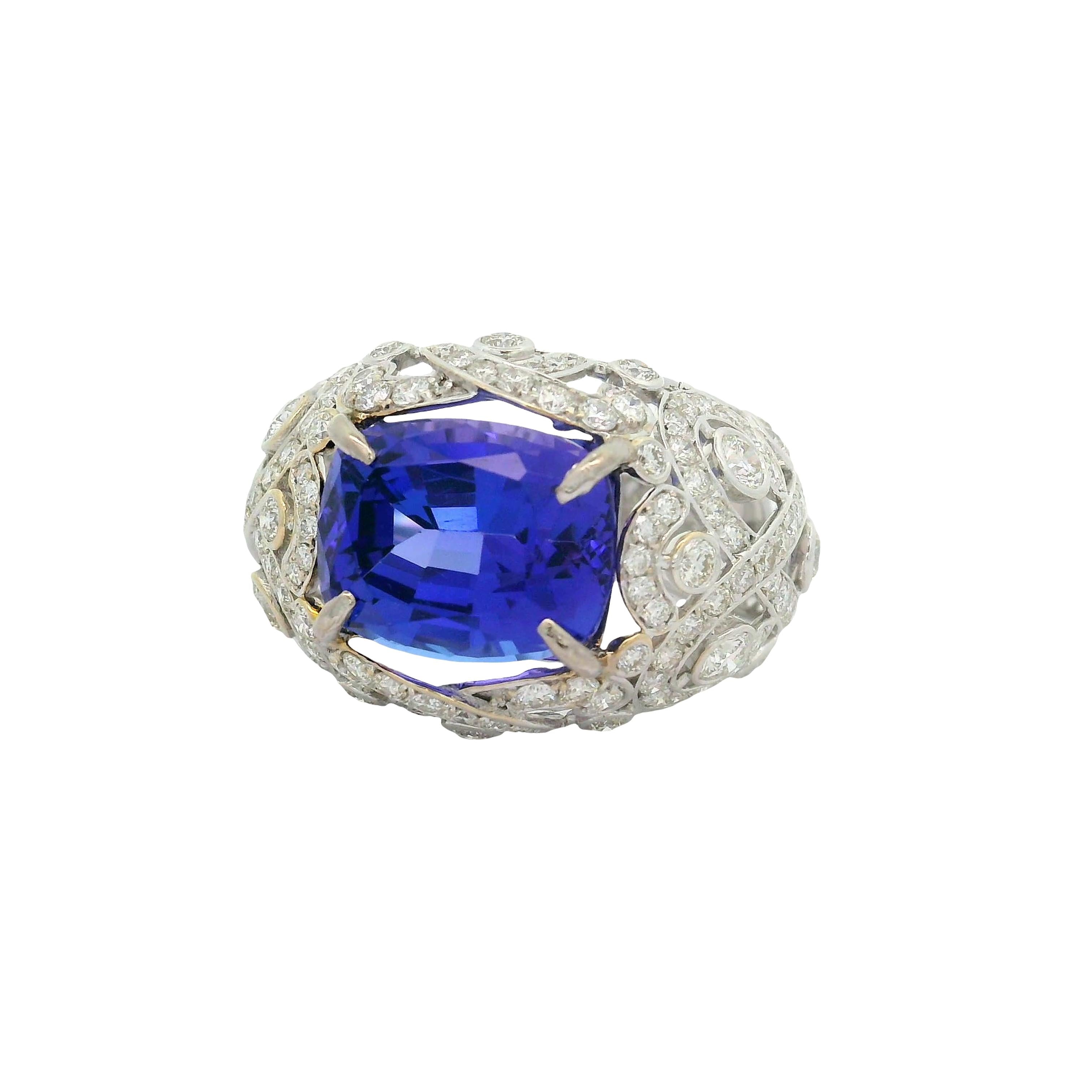 7.49 Carat Tanzanite Diamond 18K White Gold Ring