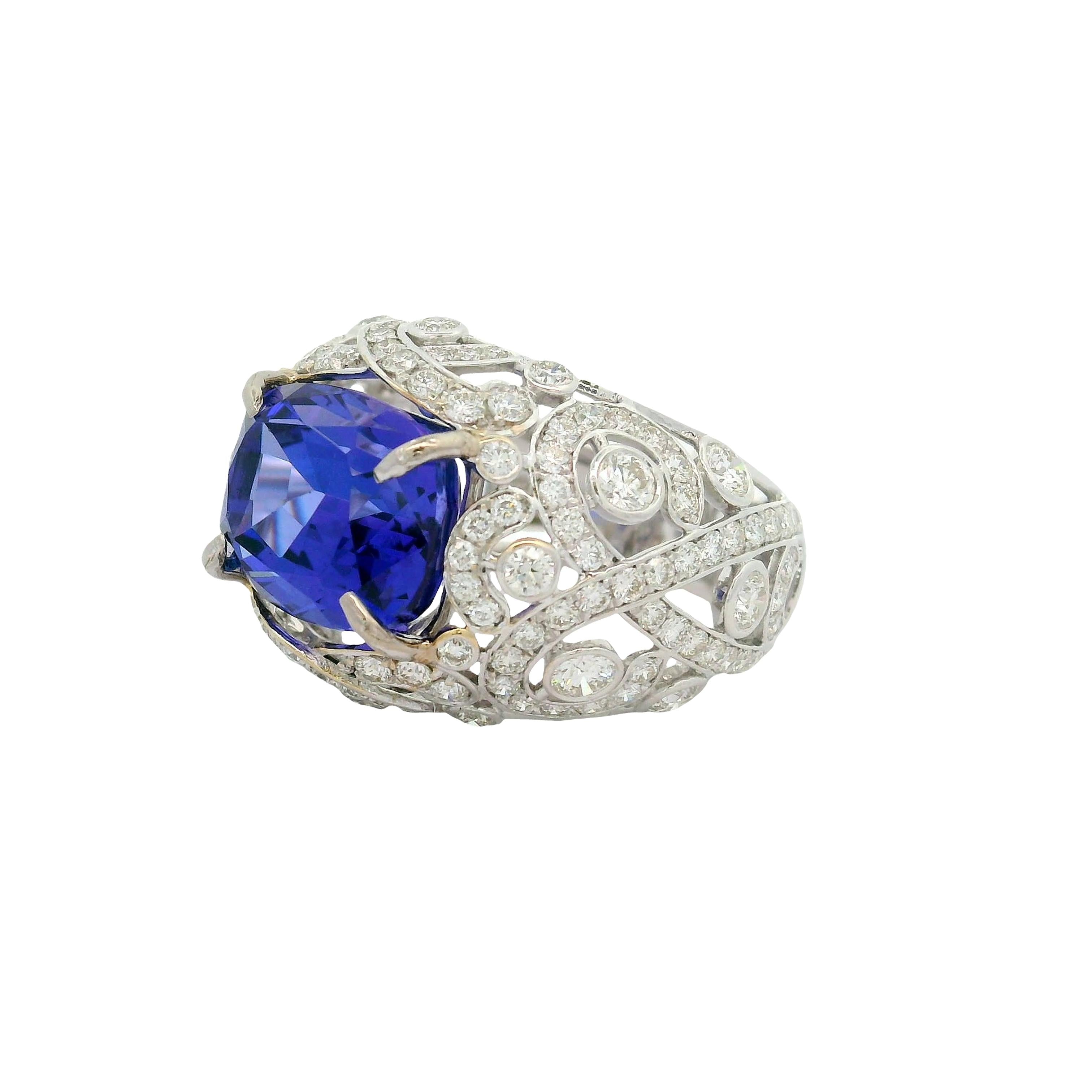 7.49 Carat Tanzanite Diamond 18K White Gold Ring