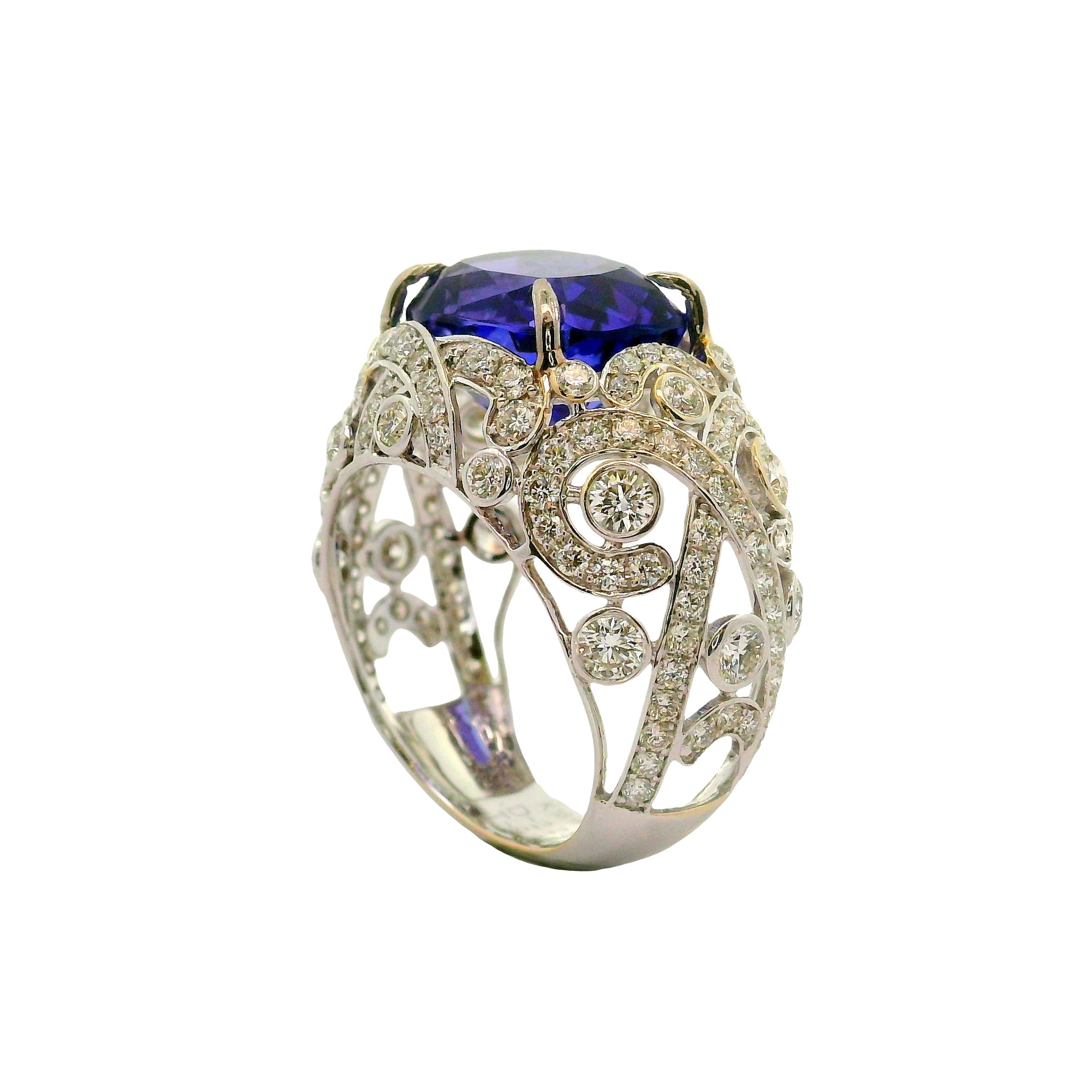 7.49 Carat Tanzanite Diamond 18K White Gold Ring