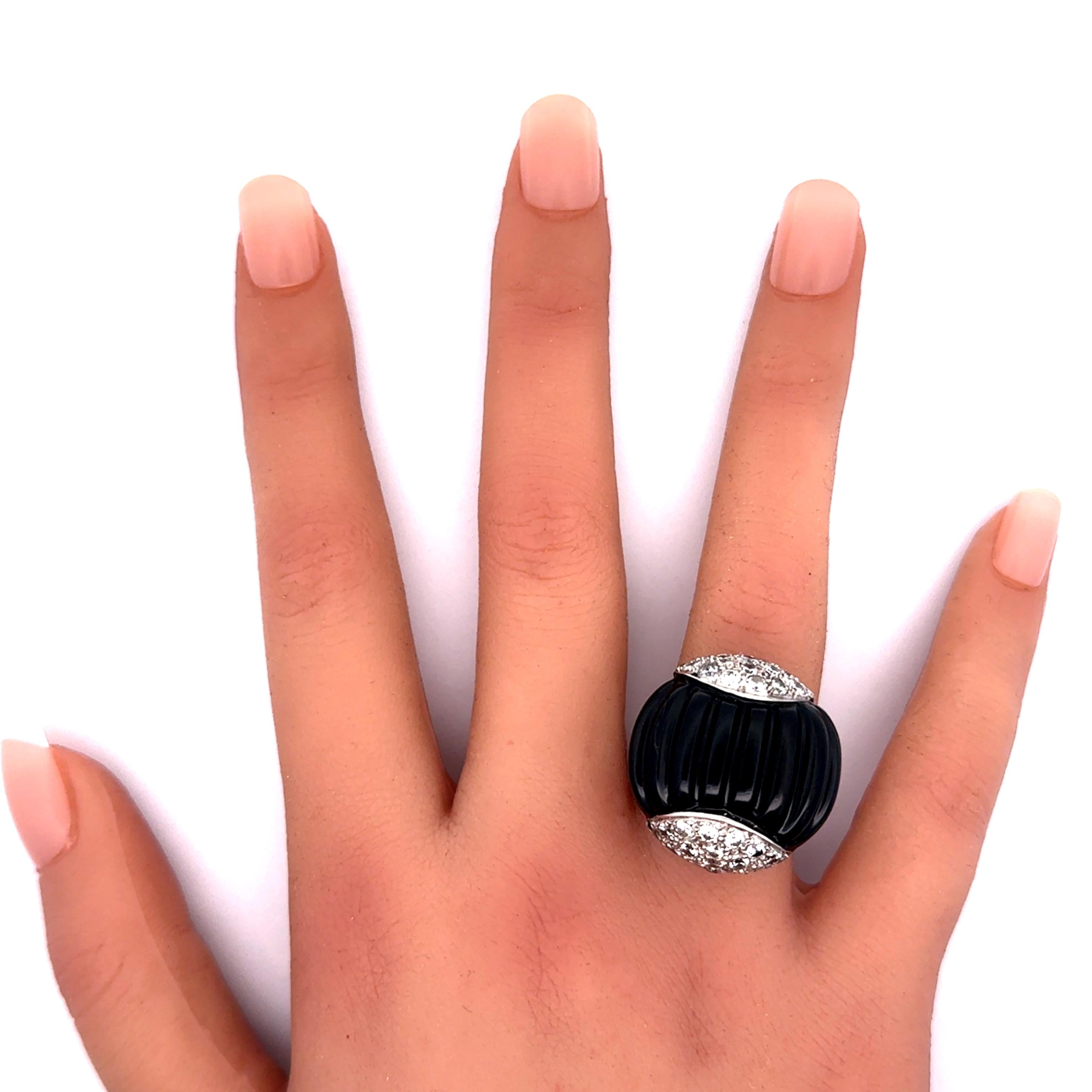 Black Onyx Diamond 18K White Gold Cocktail Ring