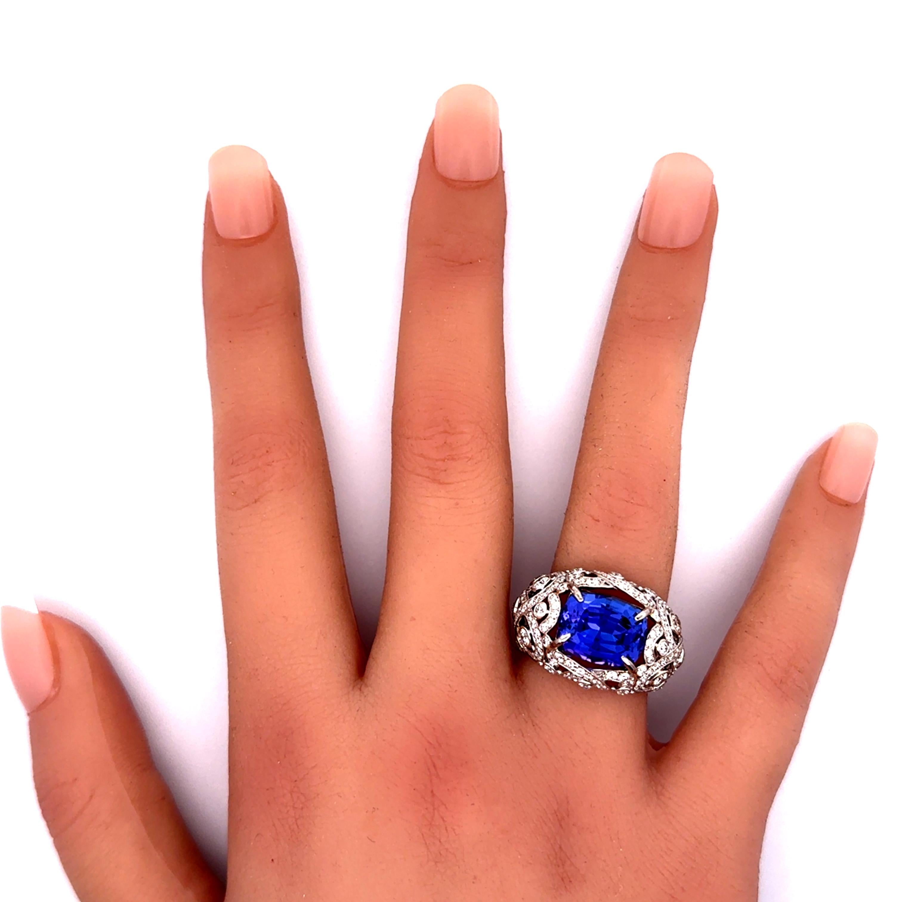 7.49 Carat Tanzanite Diamond 18K White Gold Ring