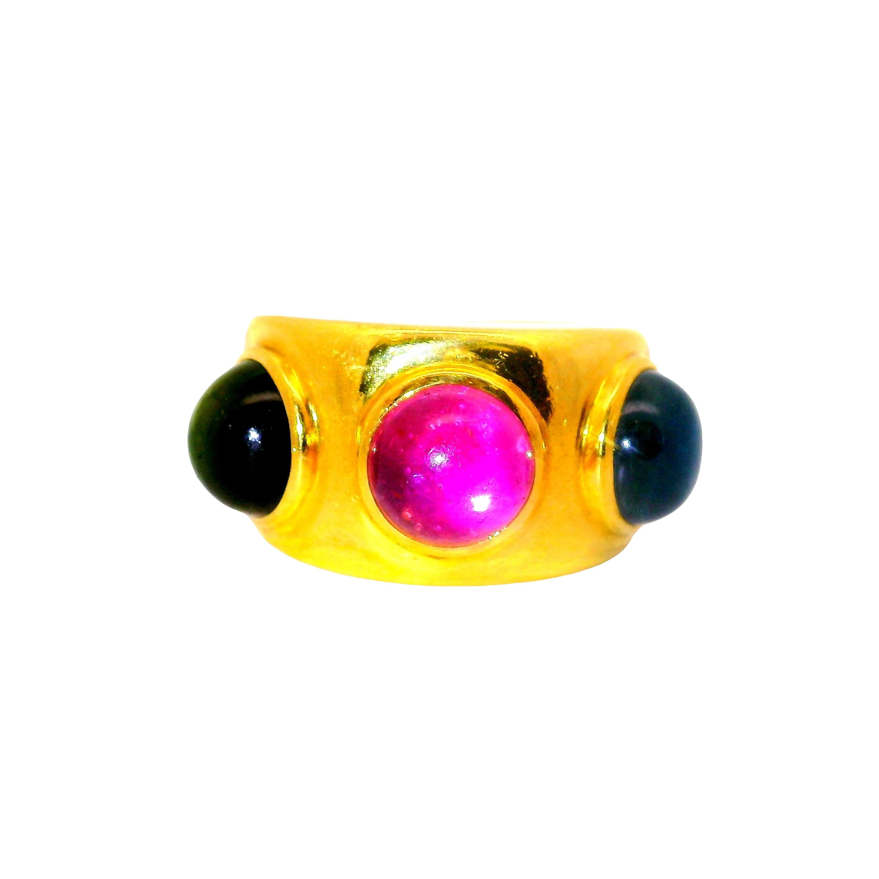 Dominique Aurentis Tourmaline Sapphire 22k Yellow Gold Trinity Ring, French