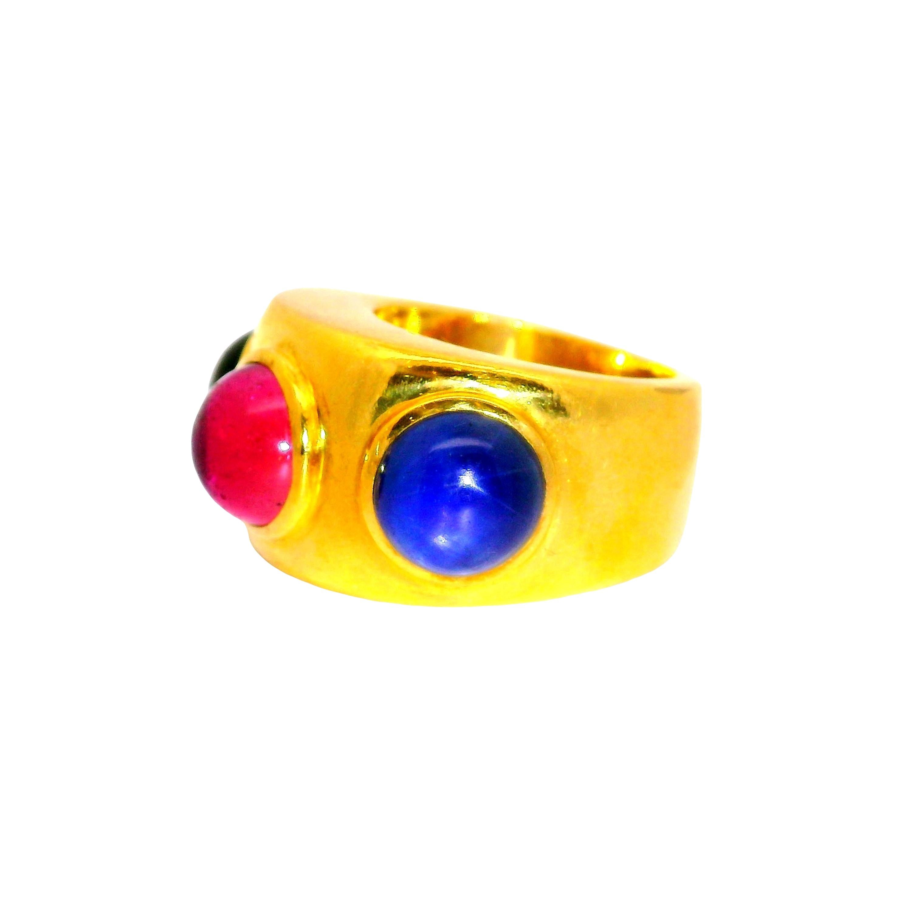 Dominique Aurentis Tourmaline Sapphire 22k Yellow Gold Trinity Ring, French