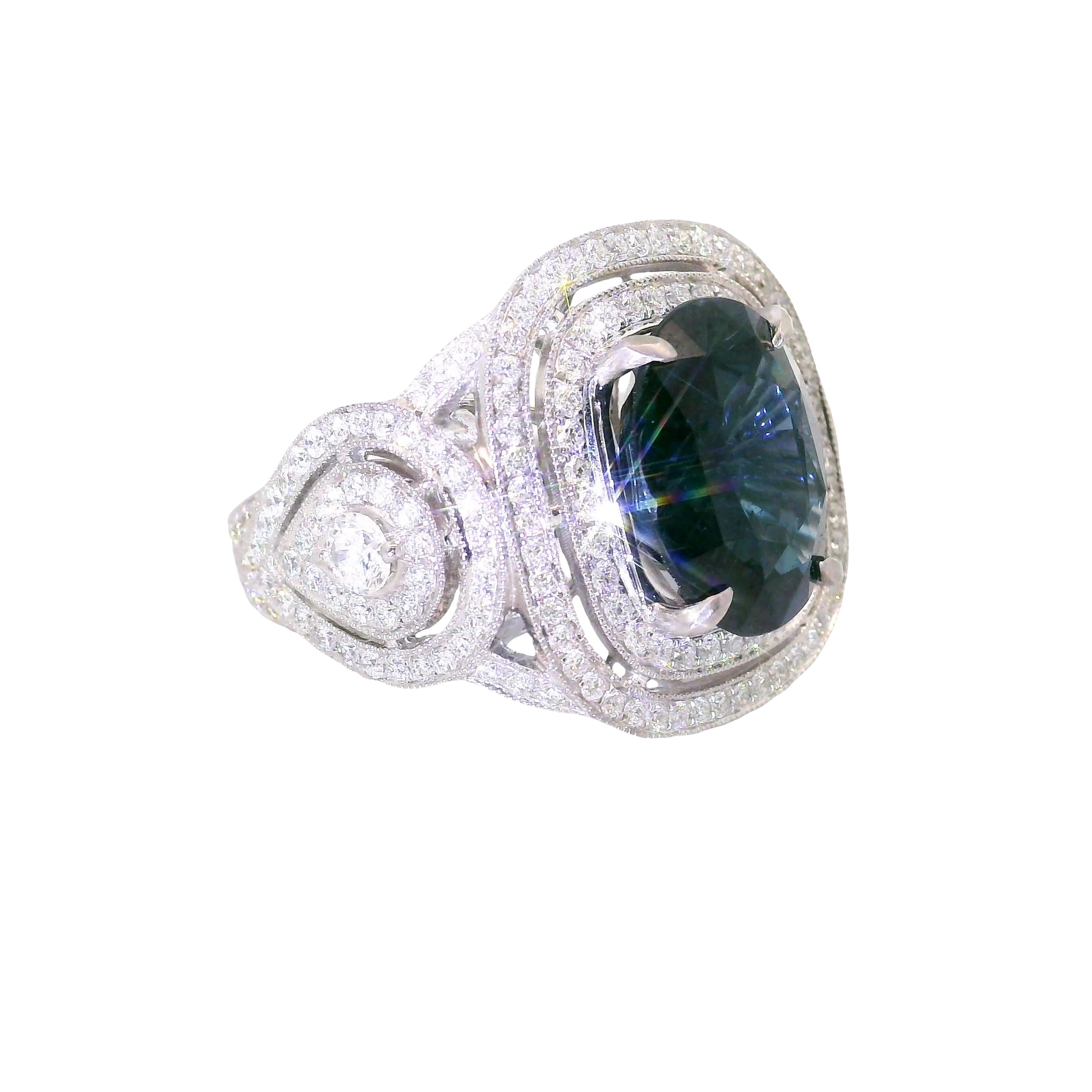 5.79 Carat Blue Spinel Diamond 18K White Gold Ring, AGL Certified