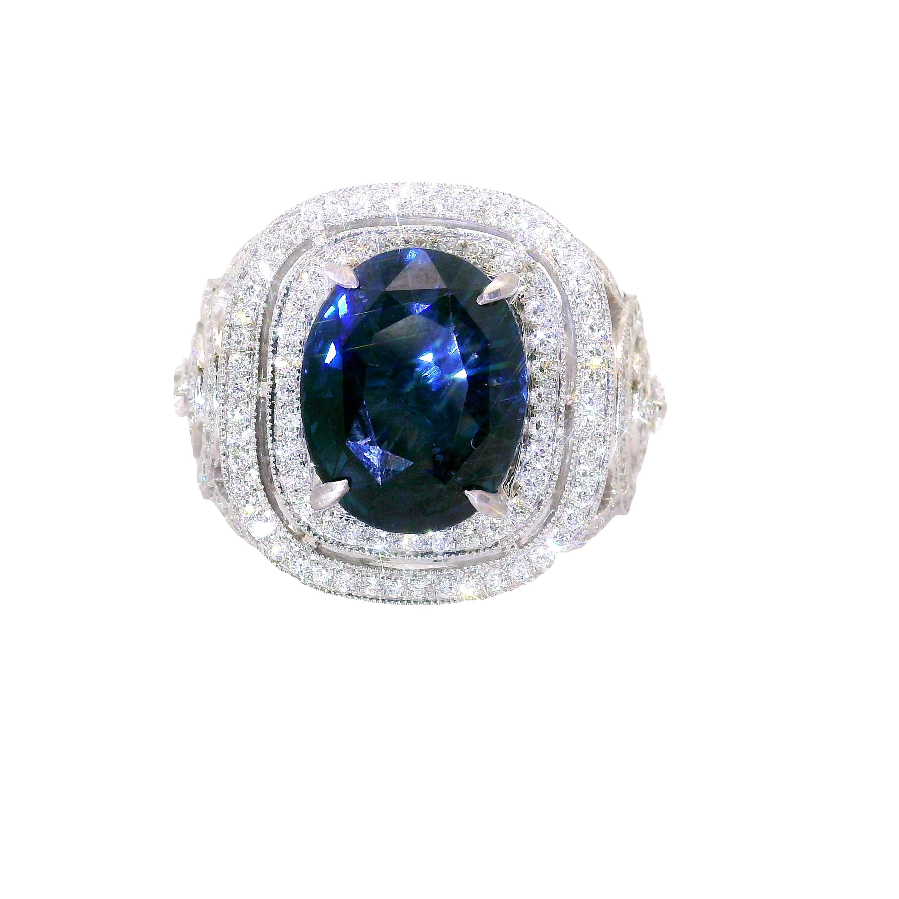 5.79 Carat Blue Spinel Diamond 18K White Gold Ring, AGL Certified