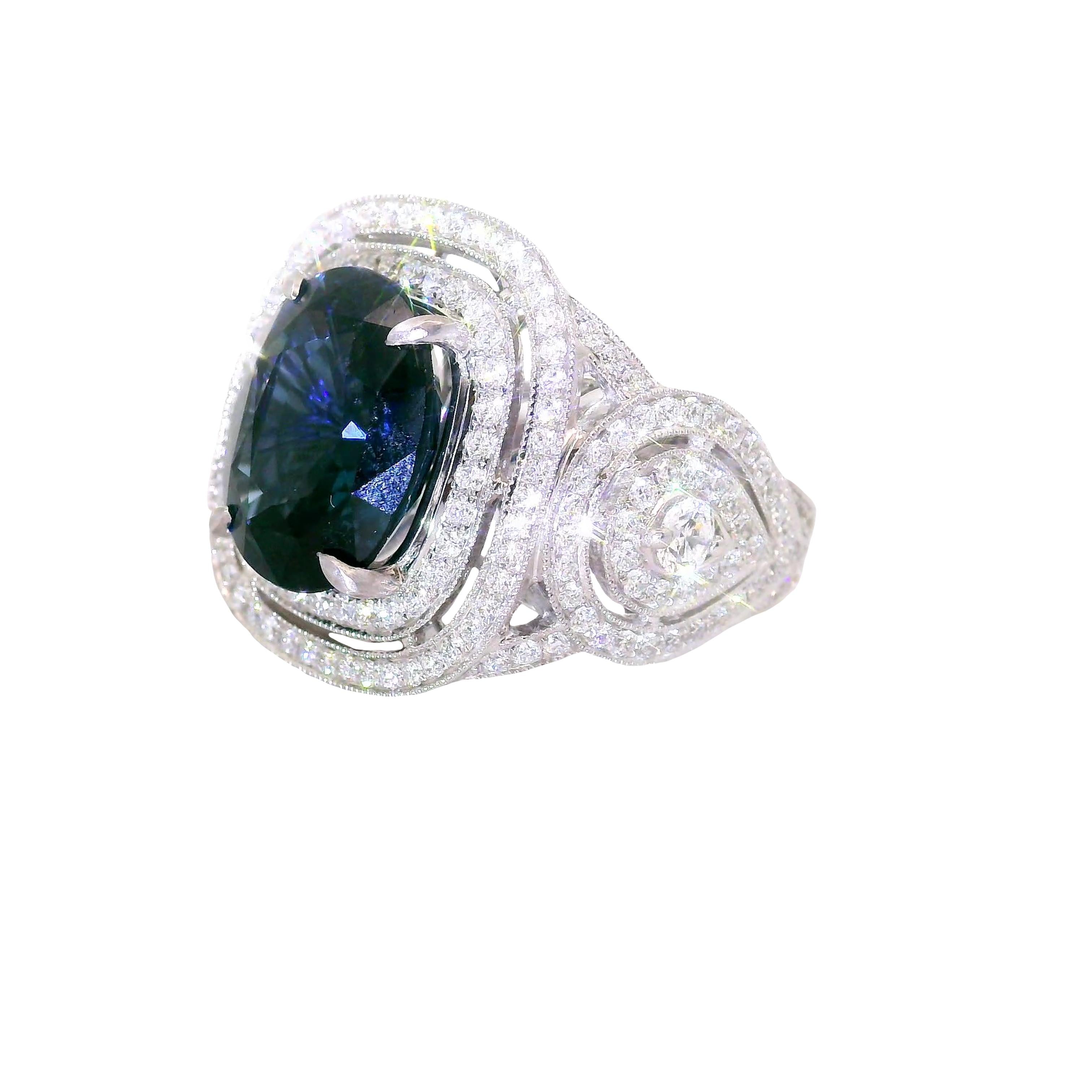 5.79 Carat Blue Spinel Diamond 18K White Gold Ring, AGL Certified