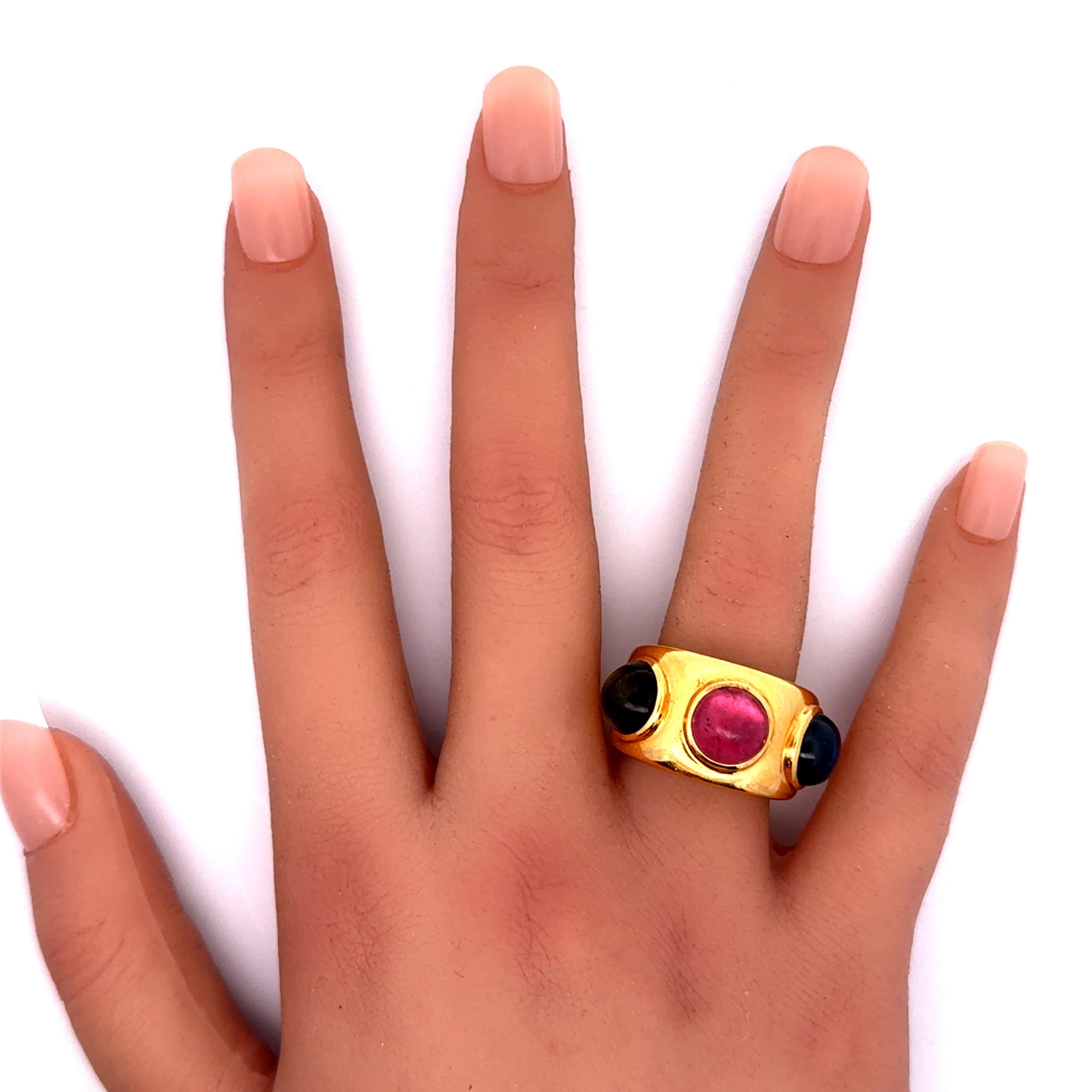 Dominique Aurentis Tourmaline Sapphire 22k Yellow Gold Trinity Ring, French