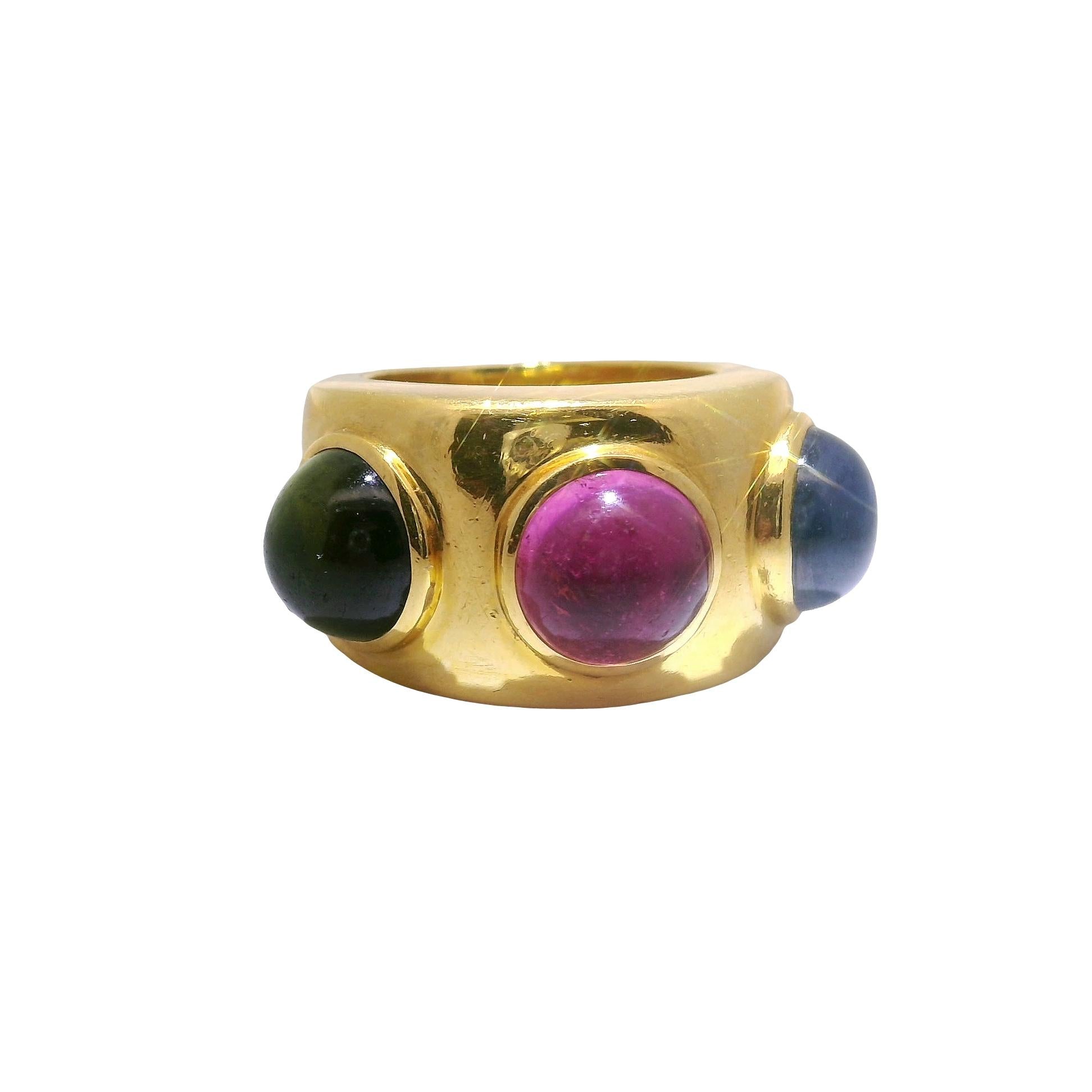 Dominique Aurentis Tourmaline Sapphire 22k Yellow Gold Trinity Ring, French