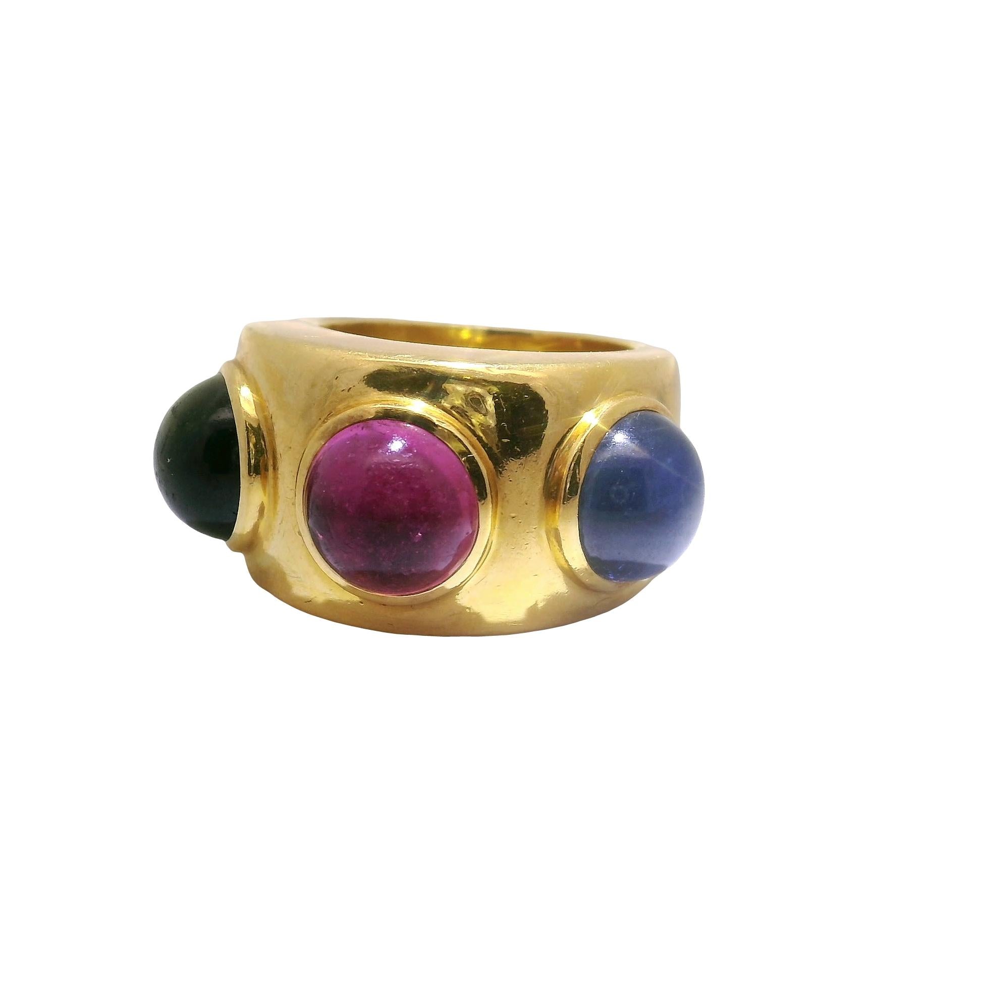 Dominique Aurentis Tourmaline Sapphire 22k Yellow Gold Trinity Ring, French
