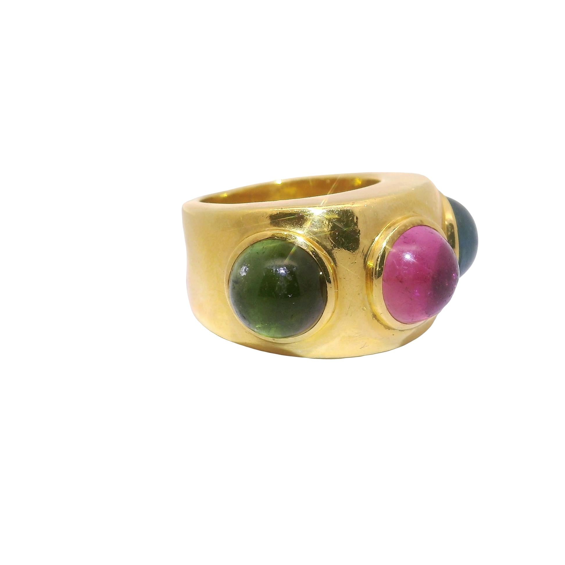 Dominique Aurentis Tourmaline Sapphire 22k Yellow Gold Trinity Ring, French