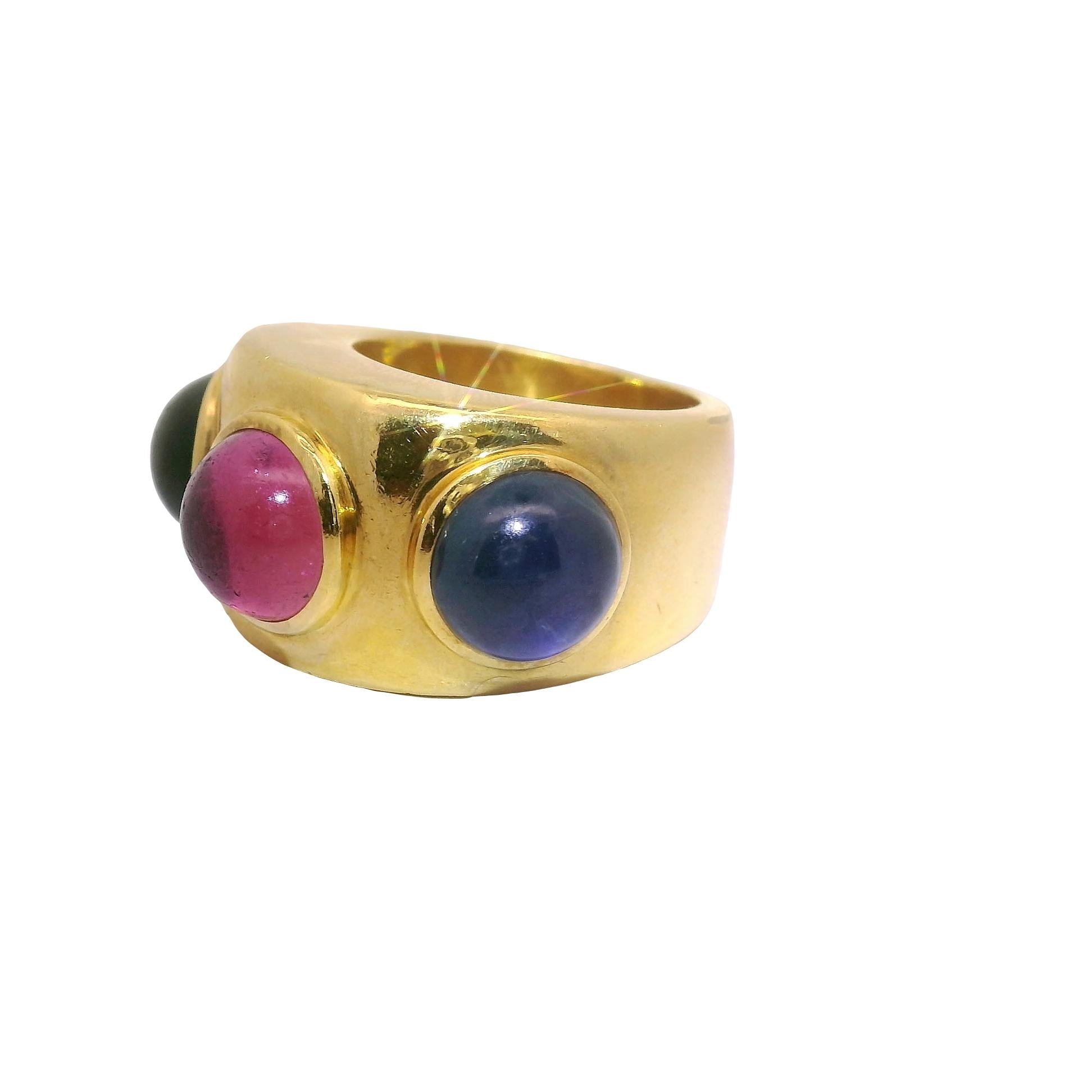 Dominique Aurentis Tourmaline Sapphire 22k Yellow Gold Trinity Ring, French