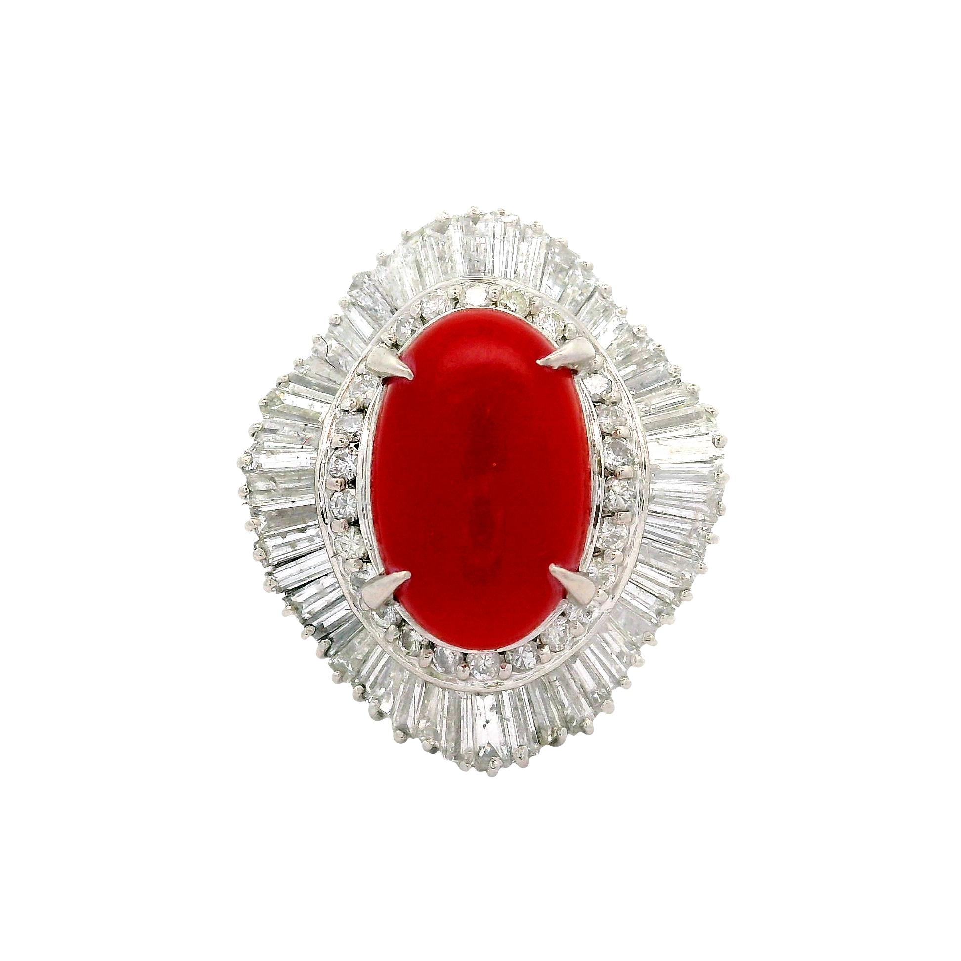 Red Coral Diamond Platinum Ballerina Ring