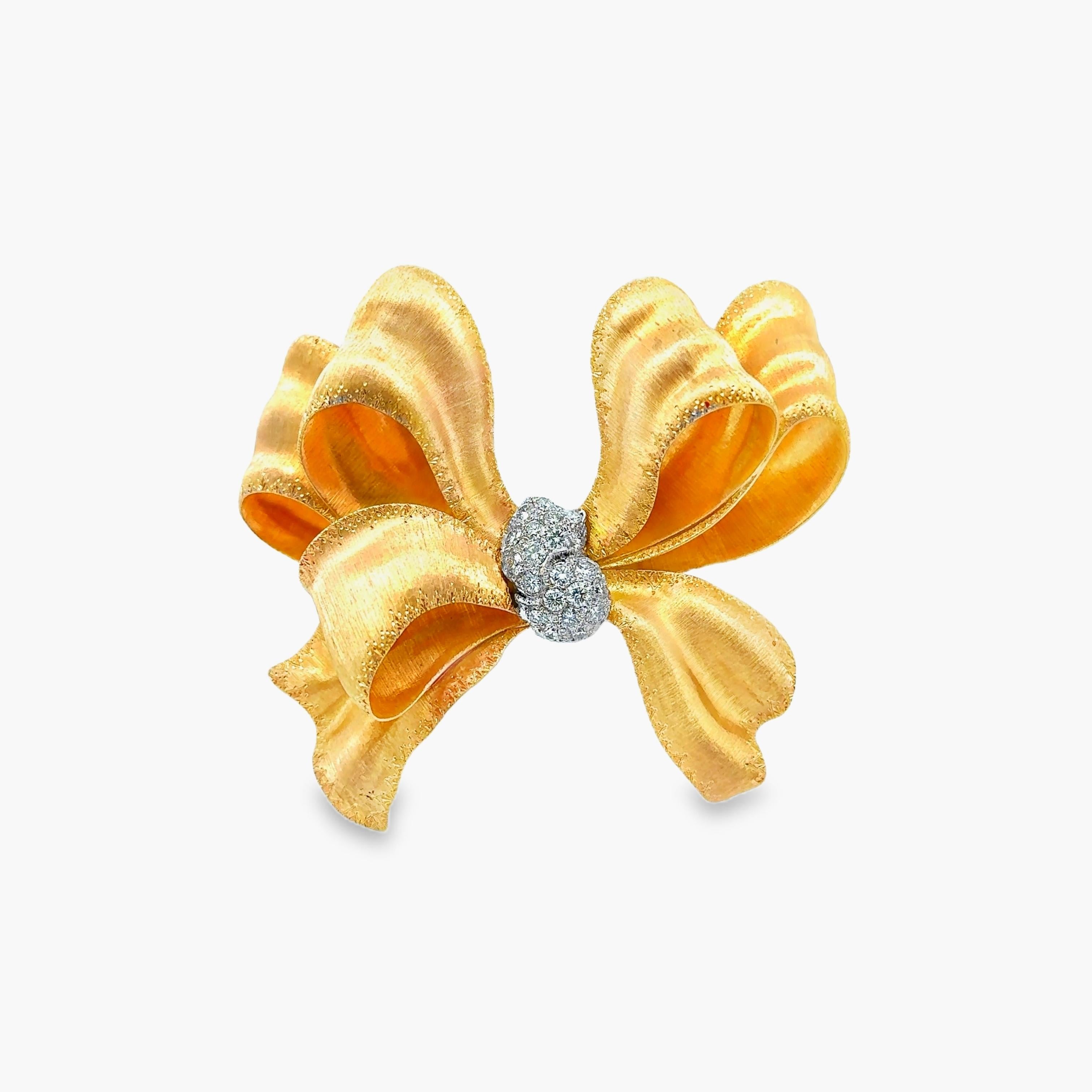 Buccellati Diamond 18K Gold Ribbon-Bow Brooch