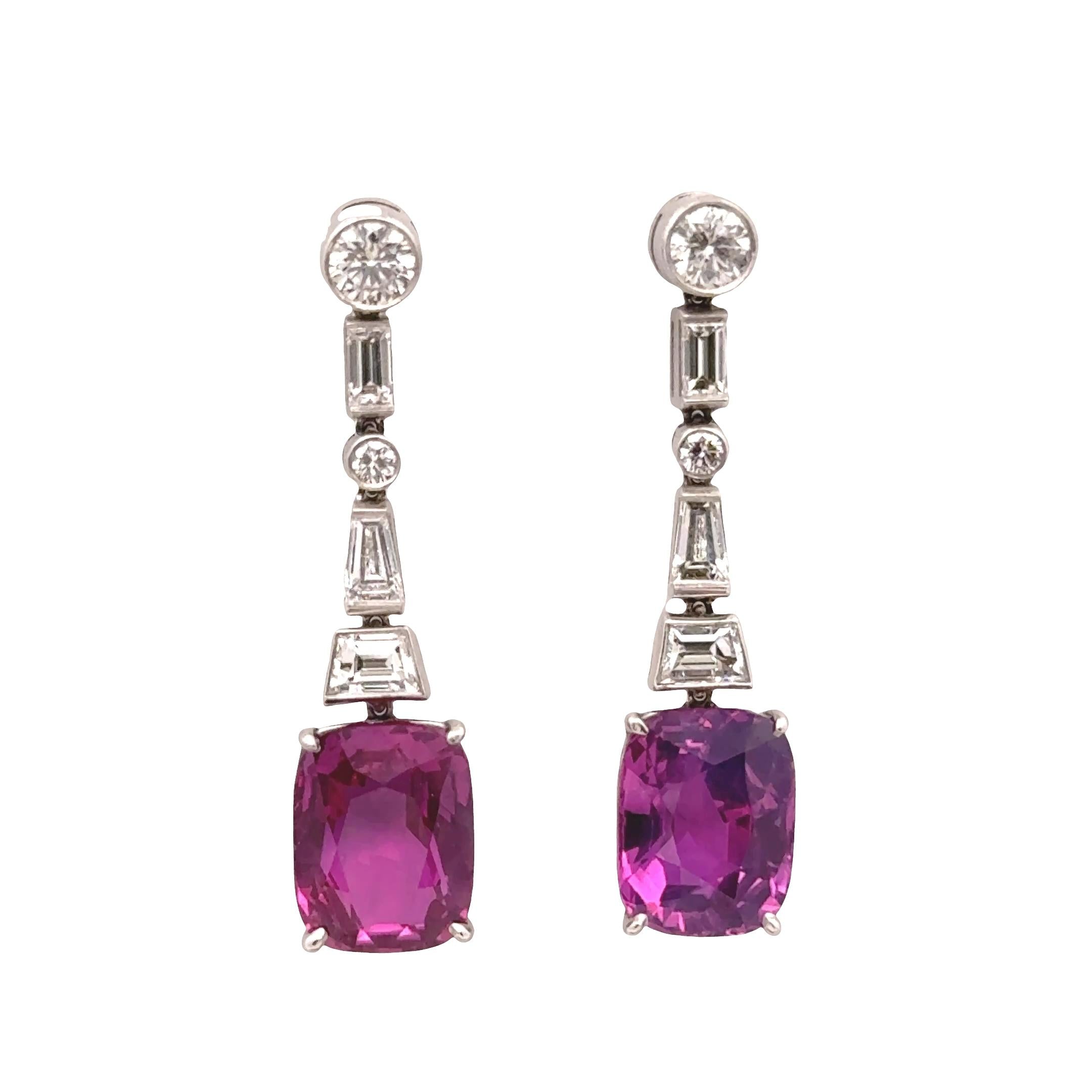 4.89ct & 4.43ct Pink Sapphire Diamond 18k White Gold Earrings, AGL Certified