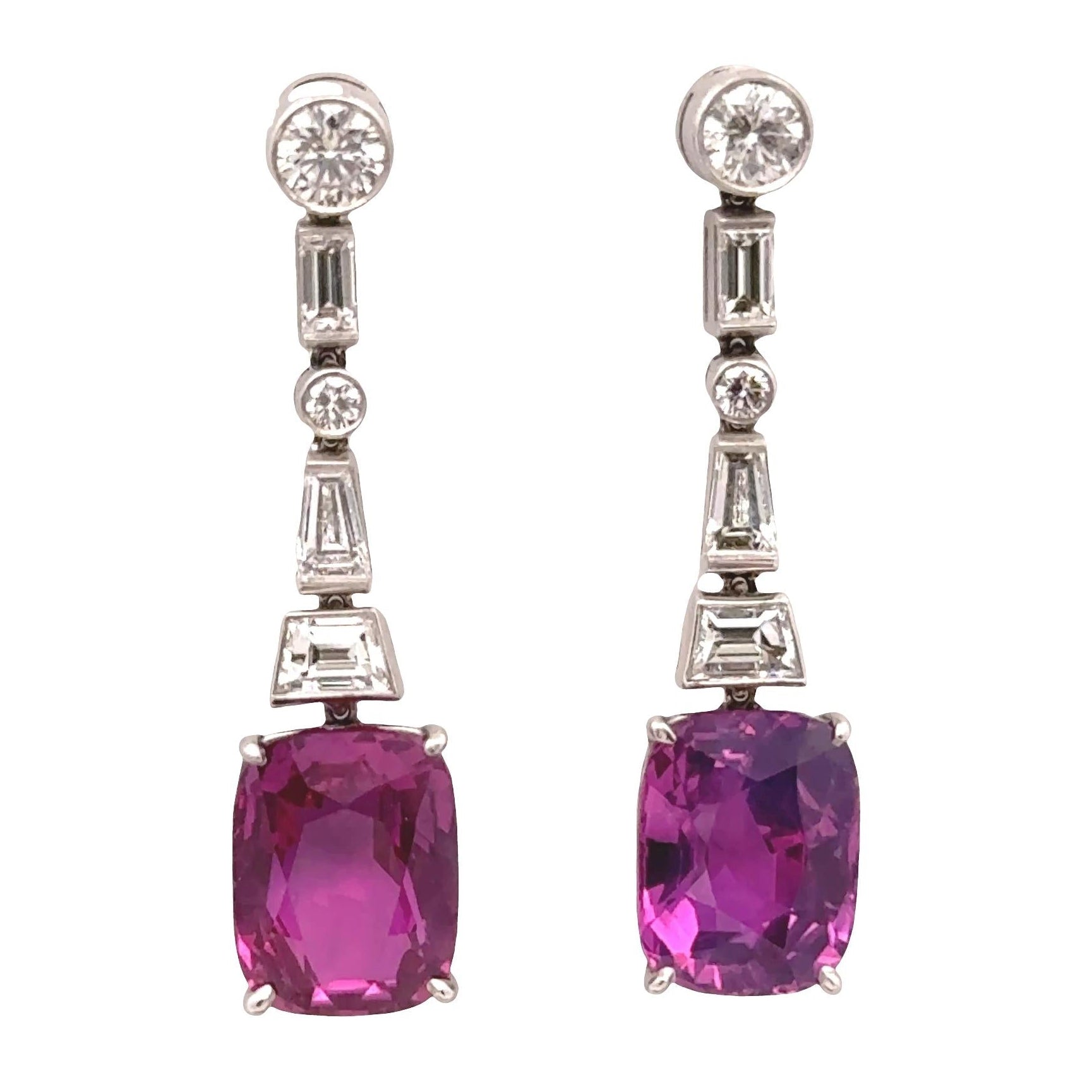 4.89ct & 4.43ct Pink Sapphire Diamond 18k White Gold Earrings, AGL Certified