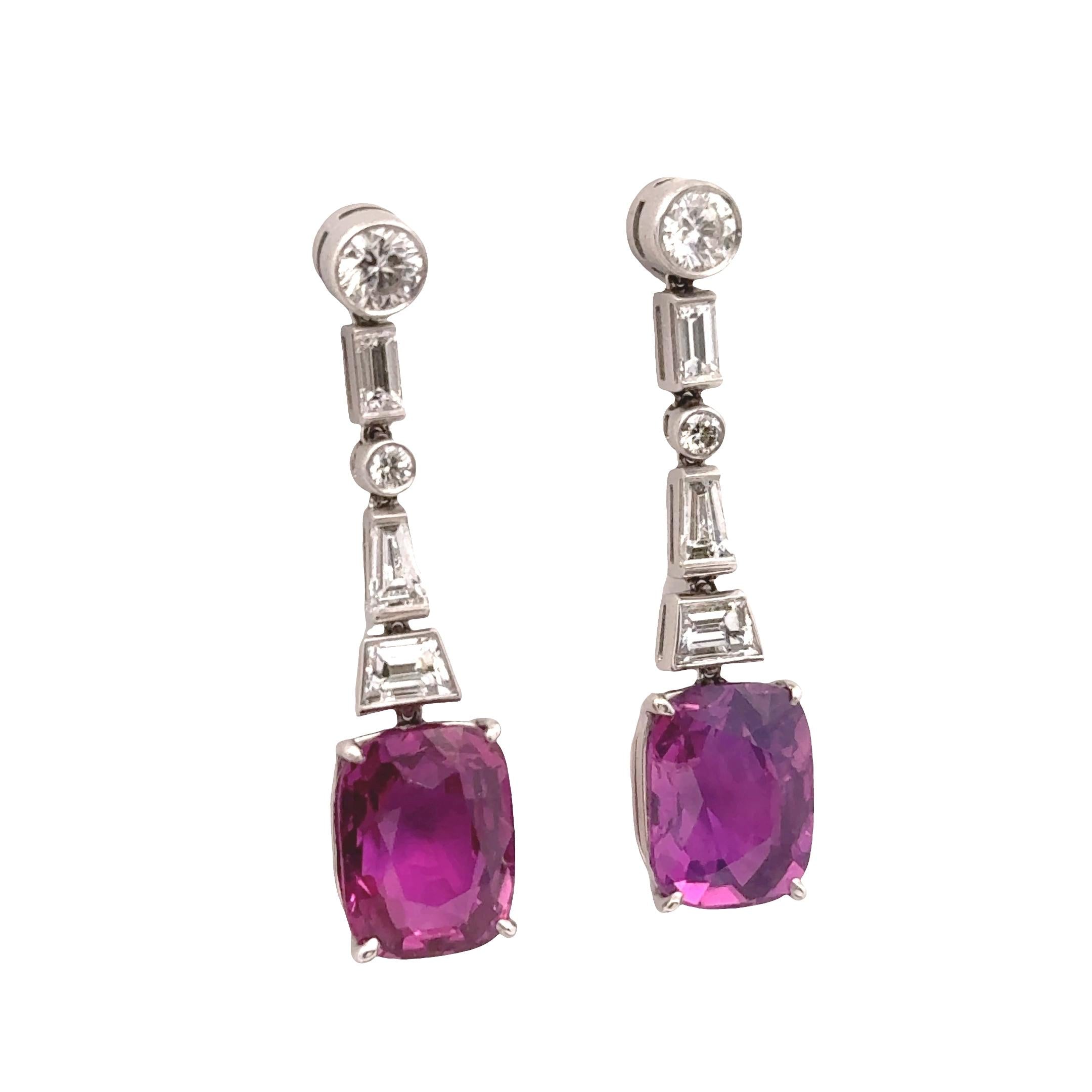 4.89ct & 4.43ct Pink Sapphire Diamond 18k White Gold Earrings, AGL Certified