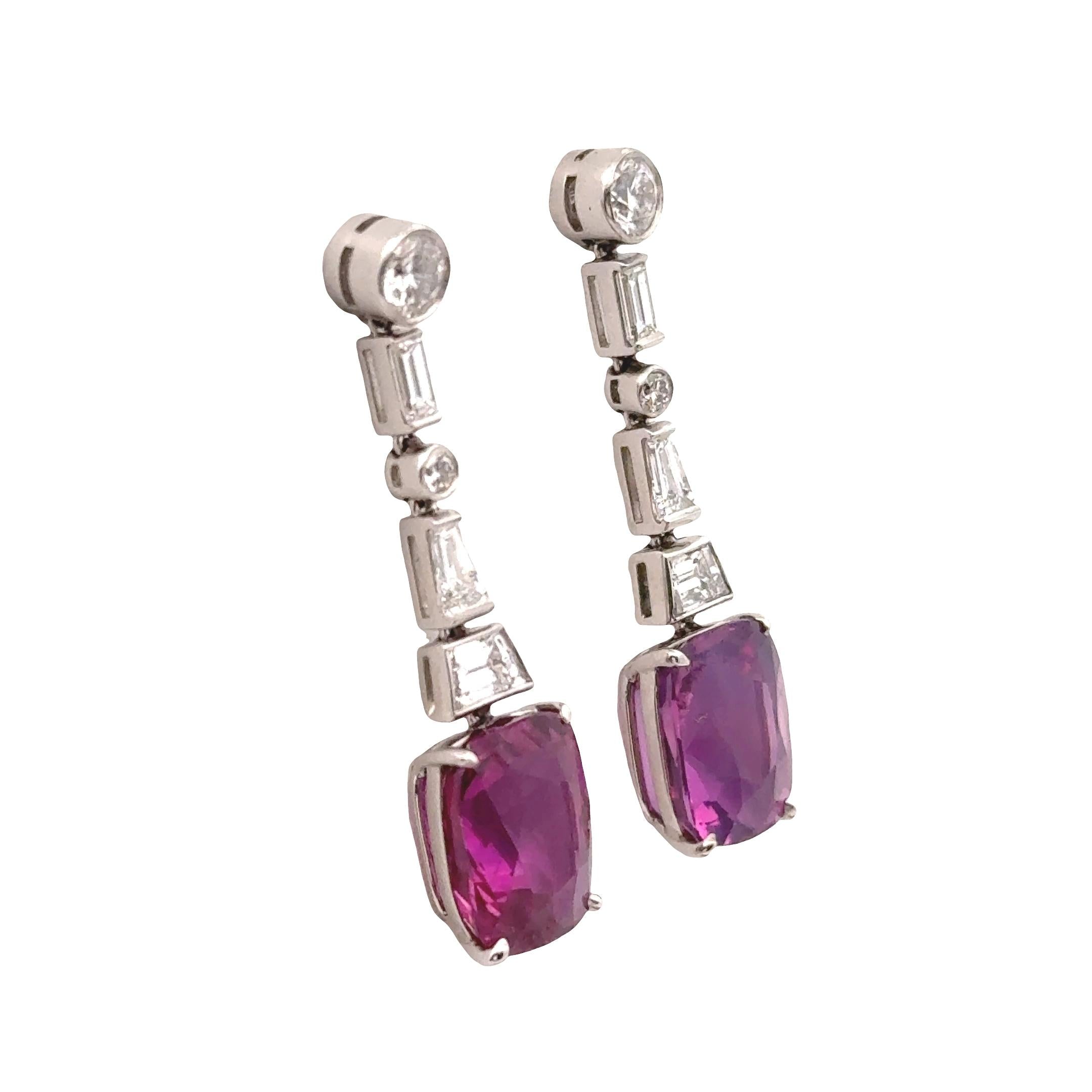 4.89ct & 4.43ct Pink Sapphire Diamond 18k White Gold Earrings, AGL Certified