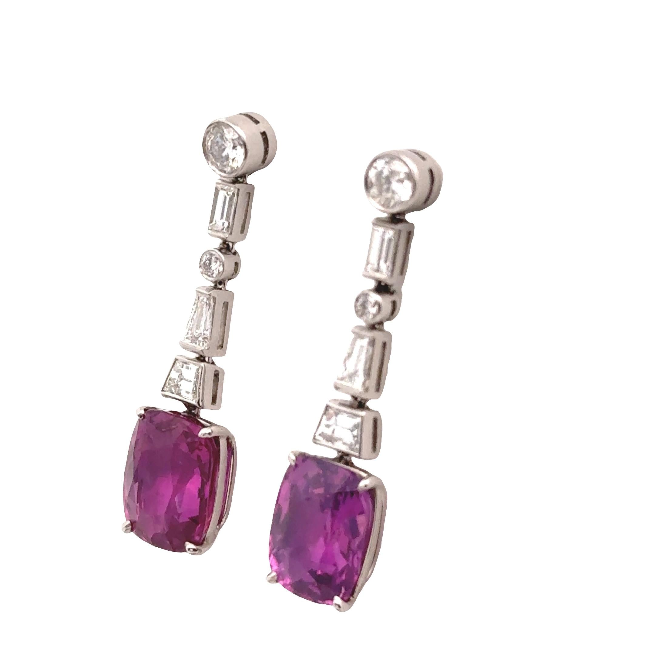 4.89ct & 4.43ct Pink Sapphire Diamond 18k White Gold Earrings, AGL Certified