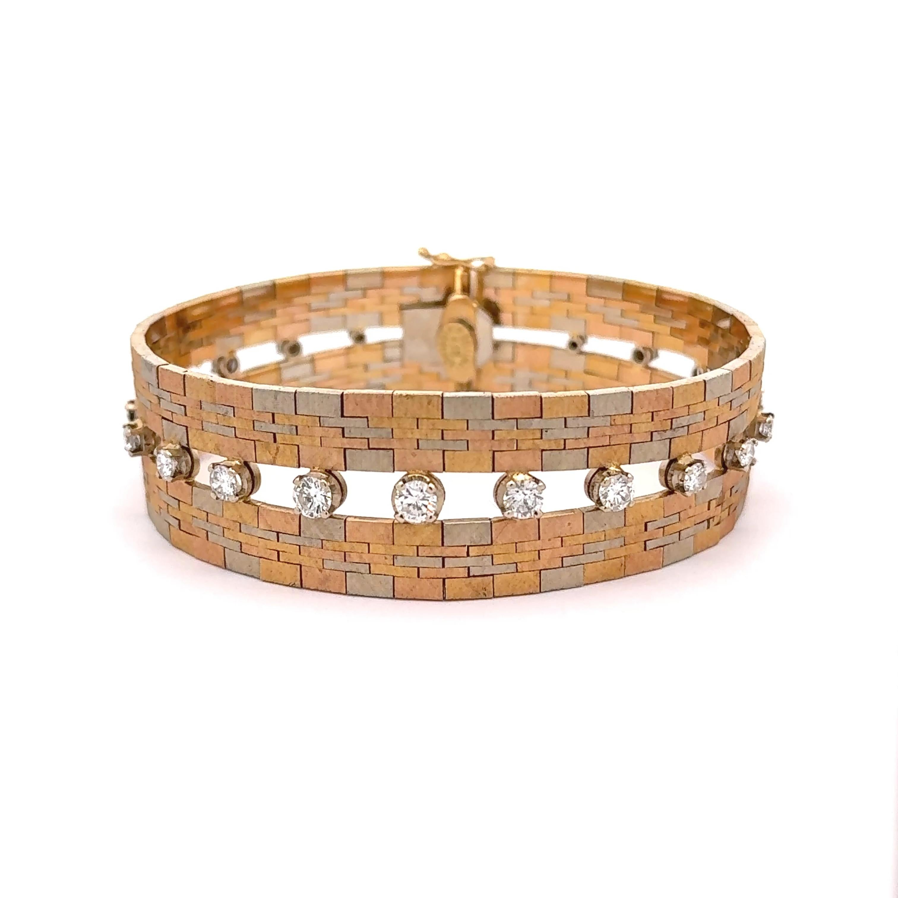 Ugo Bellini Diamond 18k Tri-tone Gold Italian Bracelet