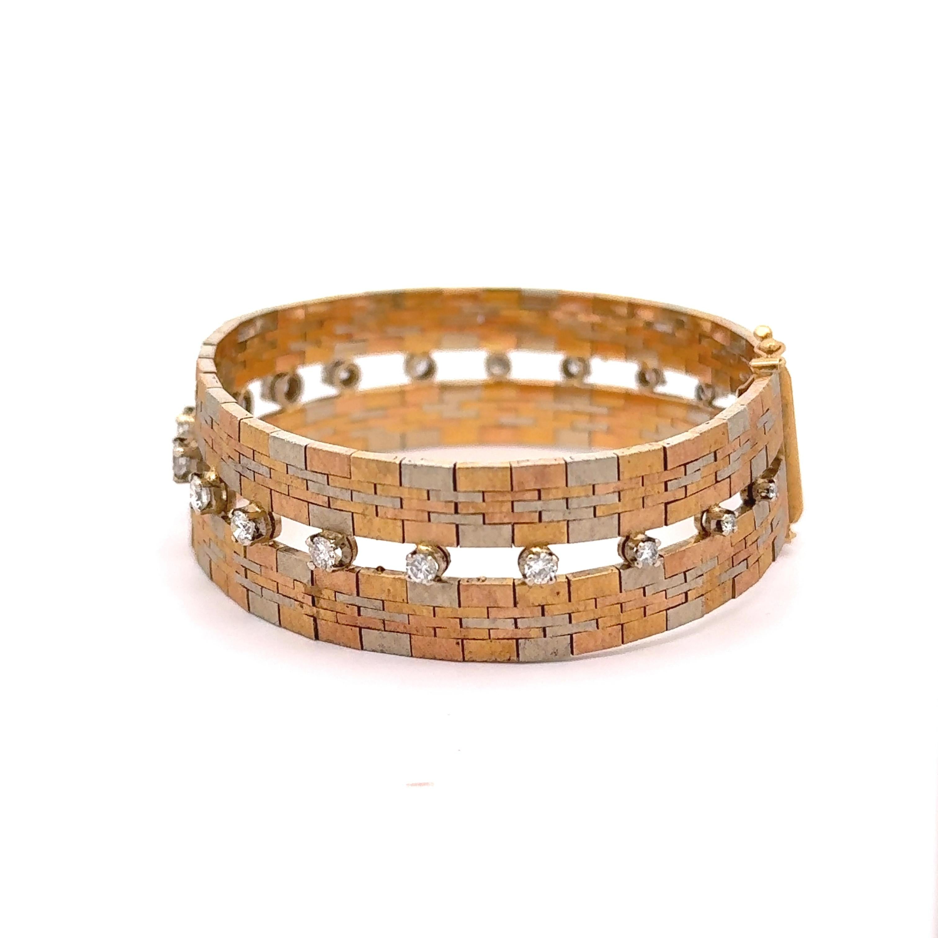 Ugo Bellini Diamond 18k Tri-tone Gold Italian Bracelet