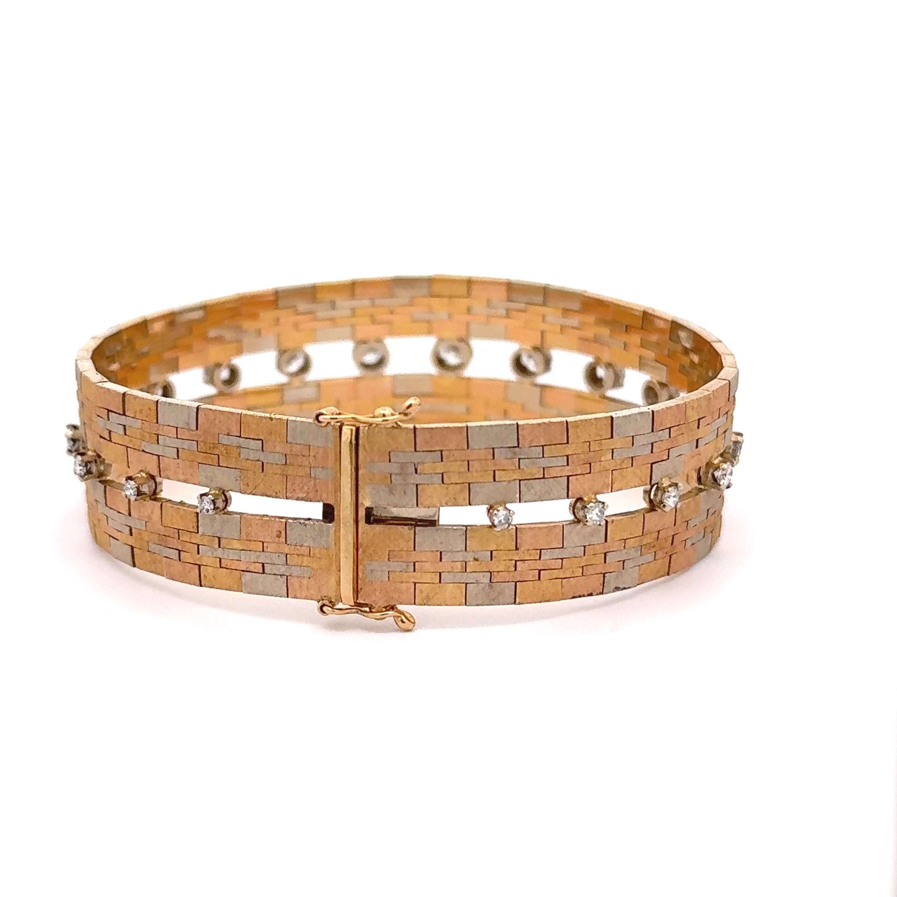 Ugo Bellini Diamond 18k Tri-tone Gold Italian Bracelet