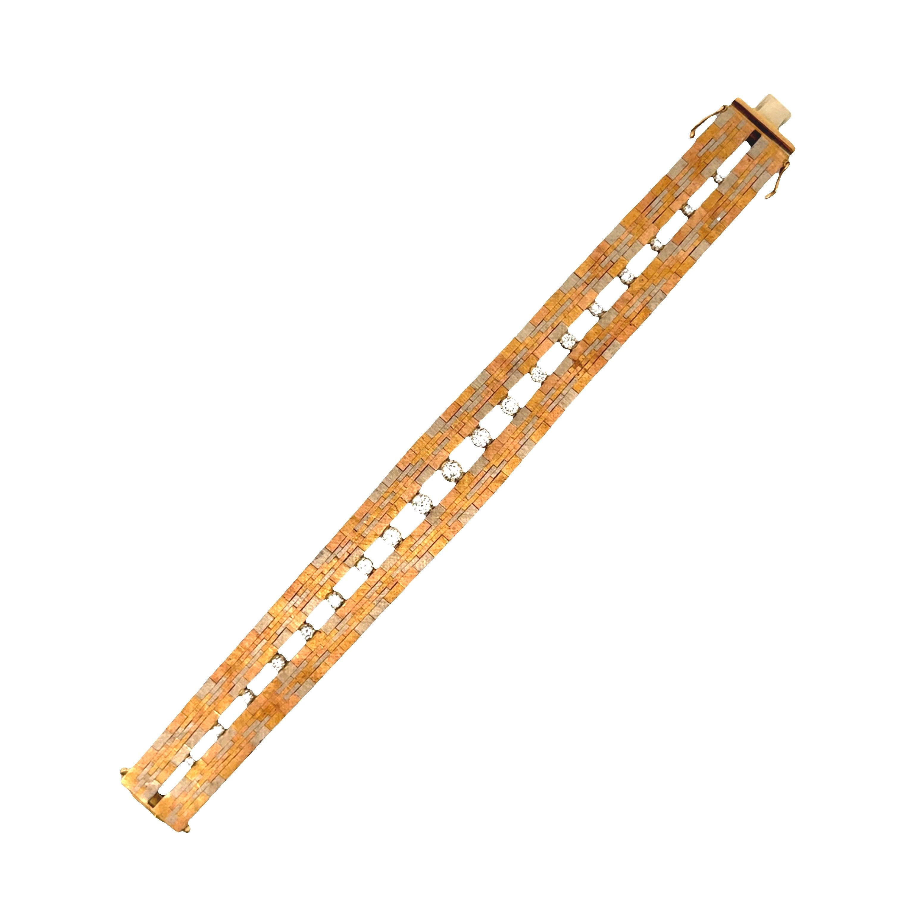 Ugo Bellini Diamond 18k Tri-tone Gold Italian Bracelet