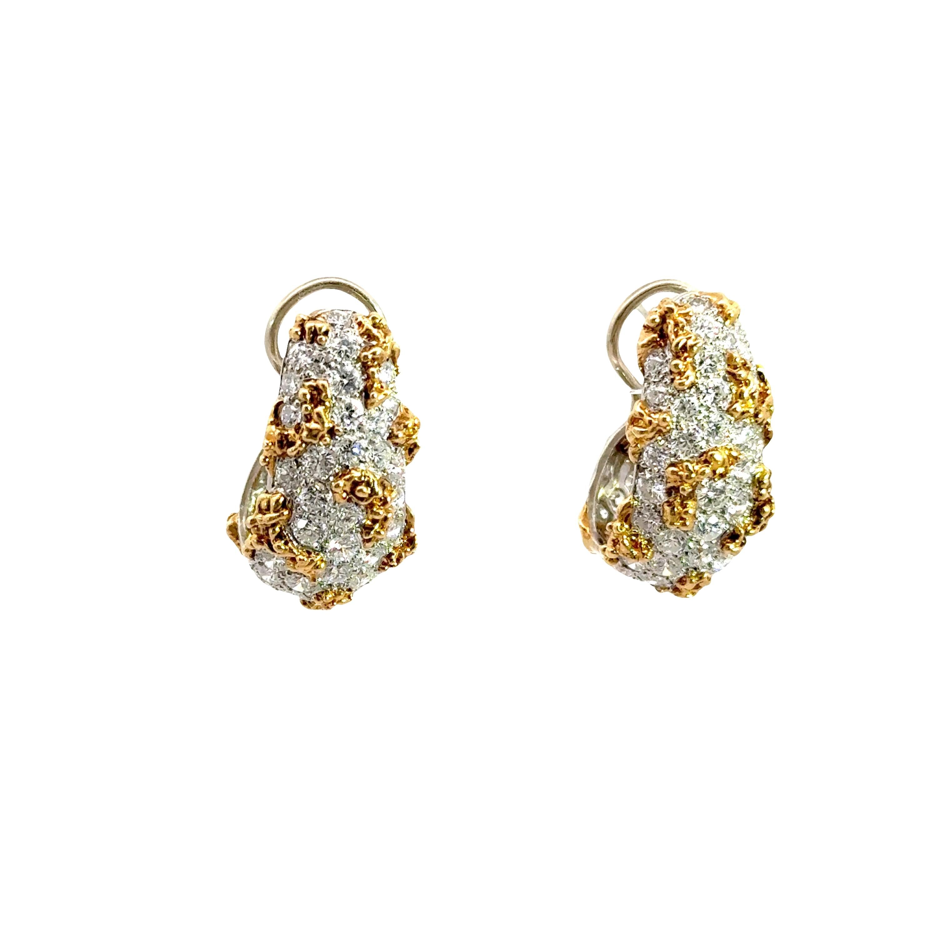 Ruser Diamond 18k White & Yellow Gold Huggie Earrings