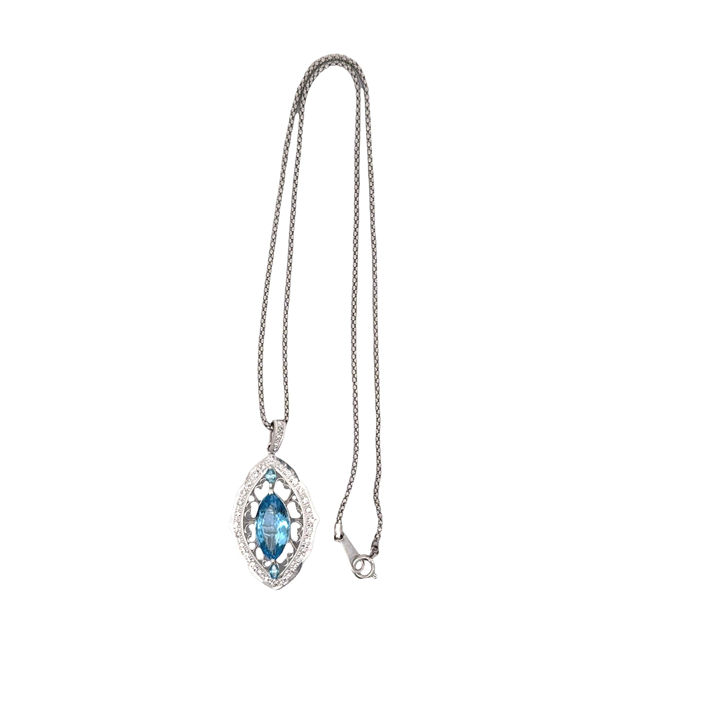 Santa Maria Aquamarine Diamond Platinum Navette Pendant