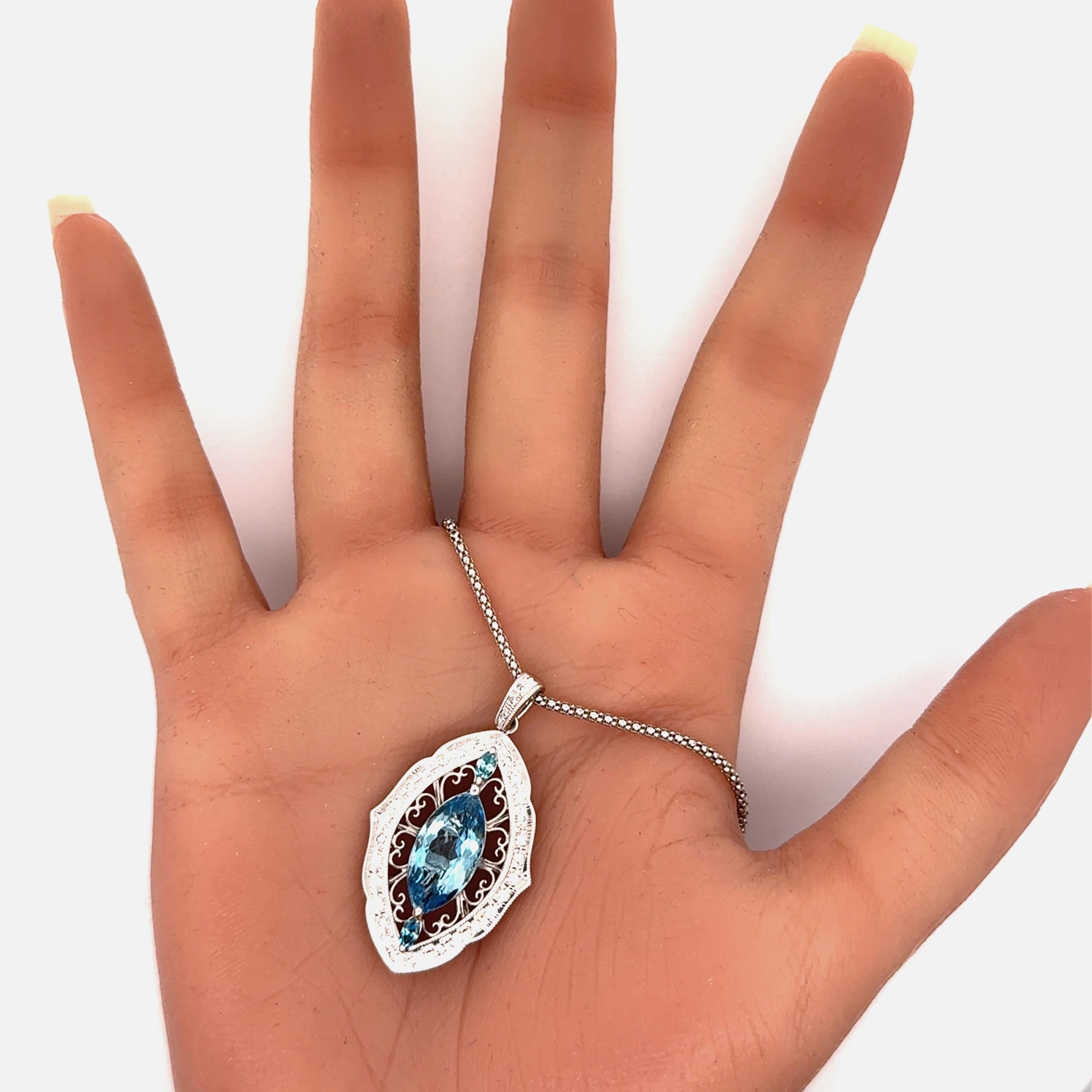 Santa Maria Aquamarine Diamond Platinum Navette Pendant