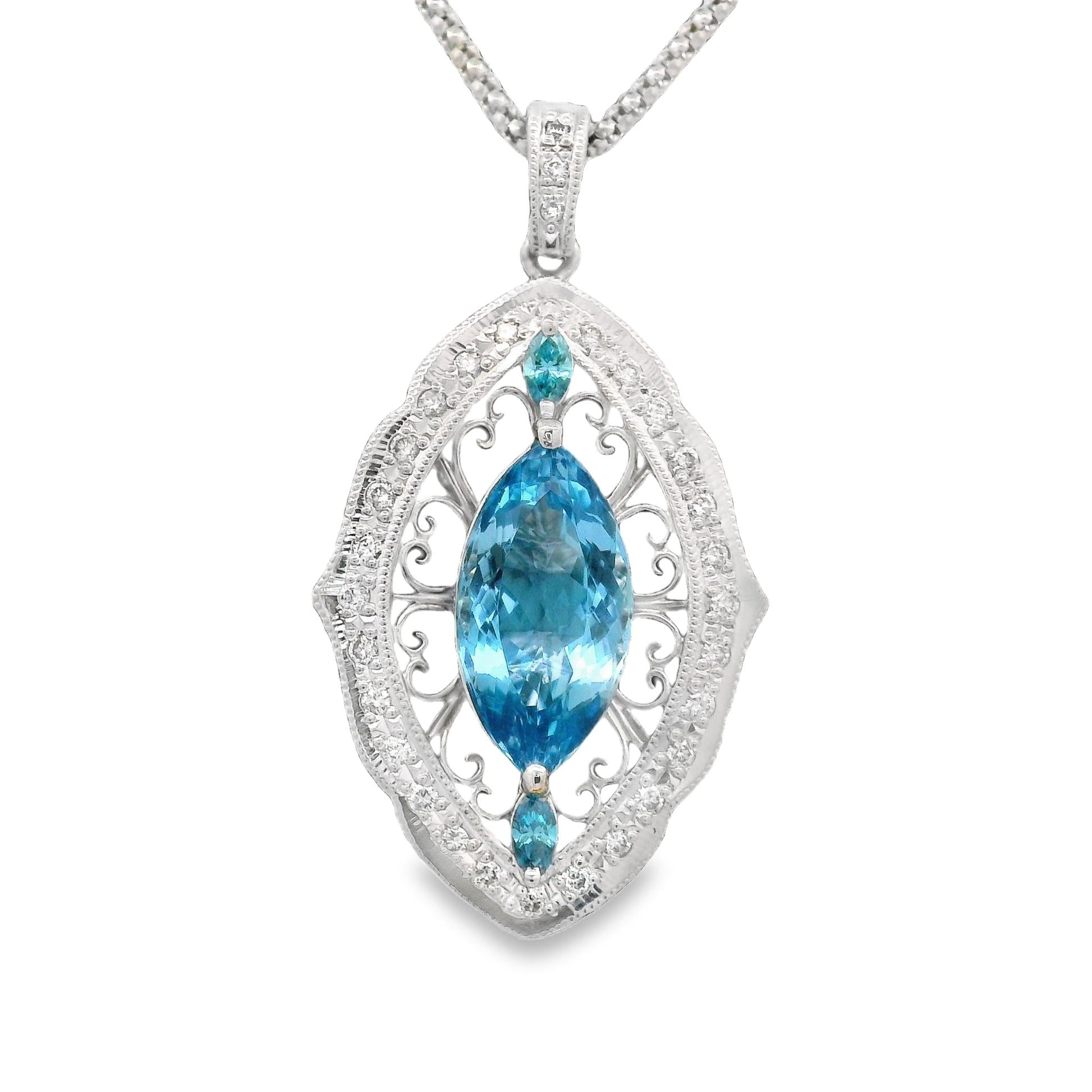 Santa Maria Aquamarine Diamond Platinum Navette Pendant