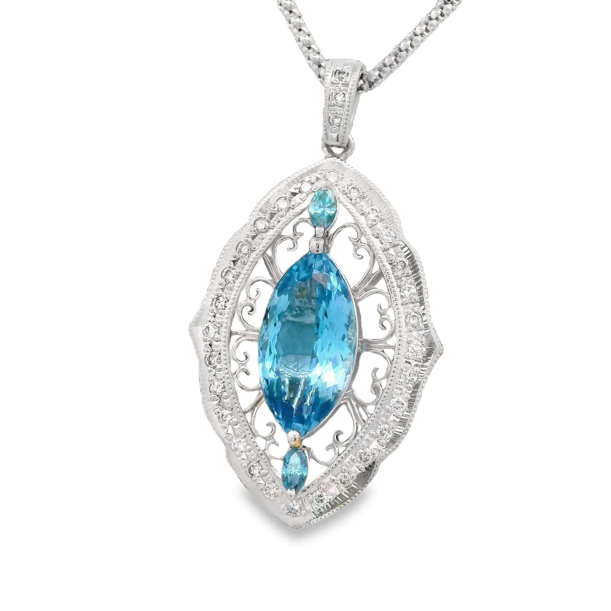 Santa Maria Aquamarine Diamond Platinum Navette Pendant