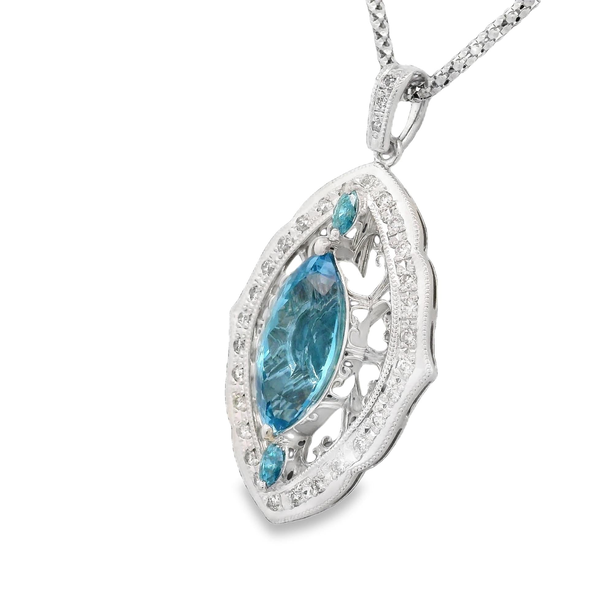 Santa Maria Aquamarine Diamond Platinum Navette Pendant
