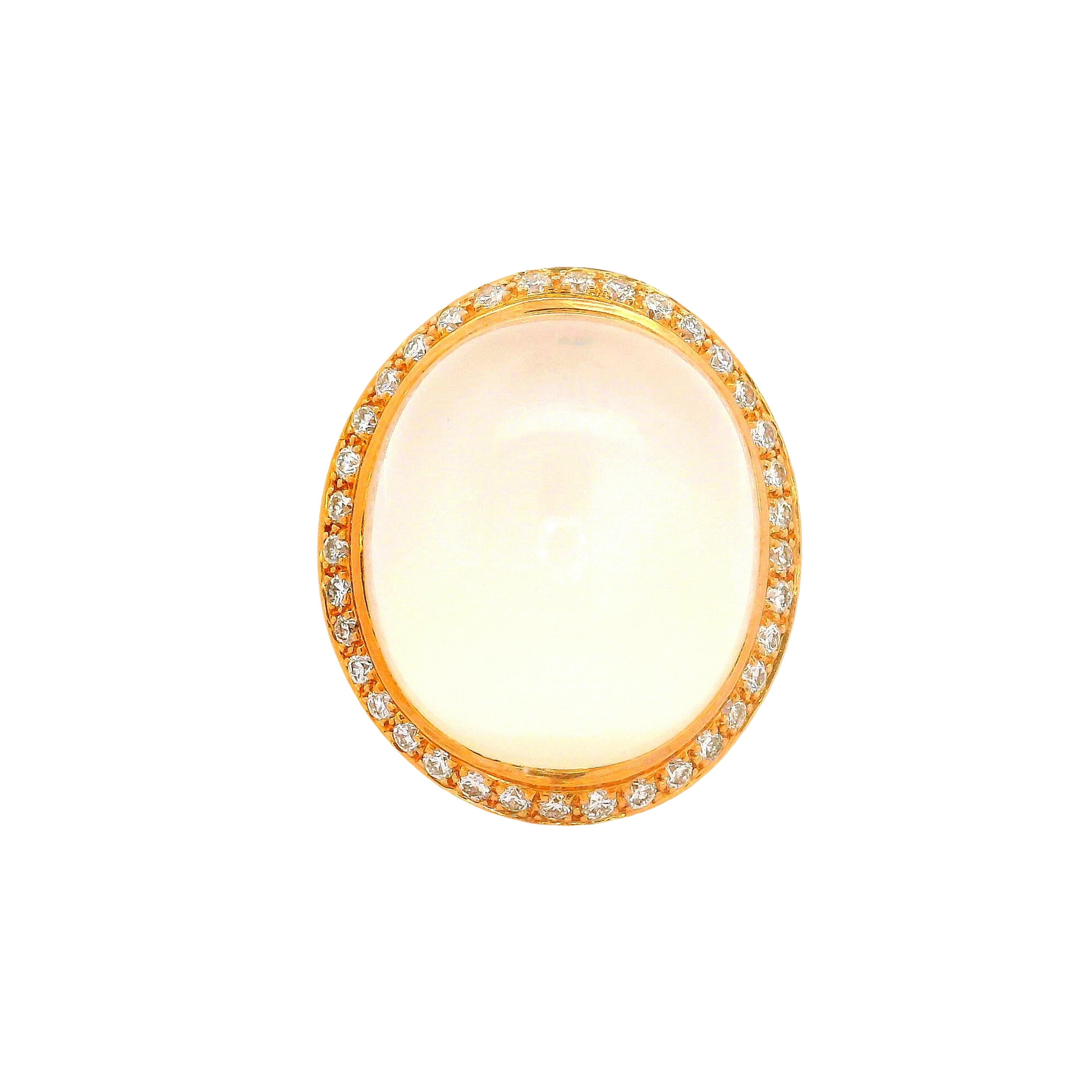33.01 Carat Moonstone Diamond 18k Rose Gold Halo Ring