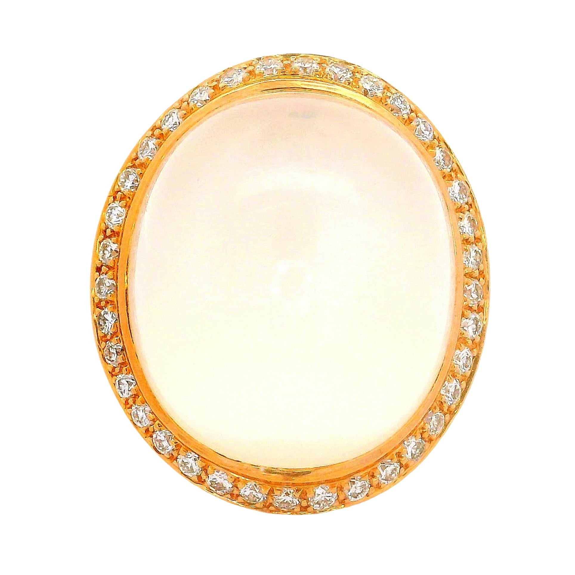 33.01 Carat Moonstone Diamond 18k Rose Gold Halo Ring