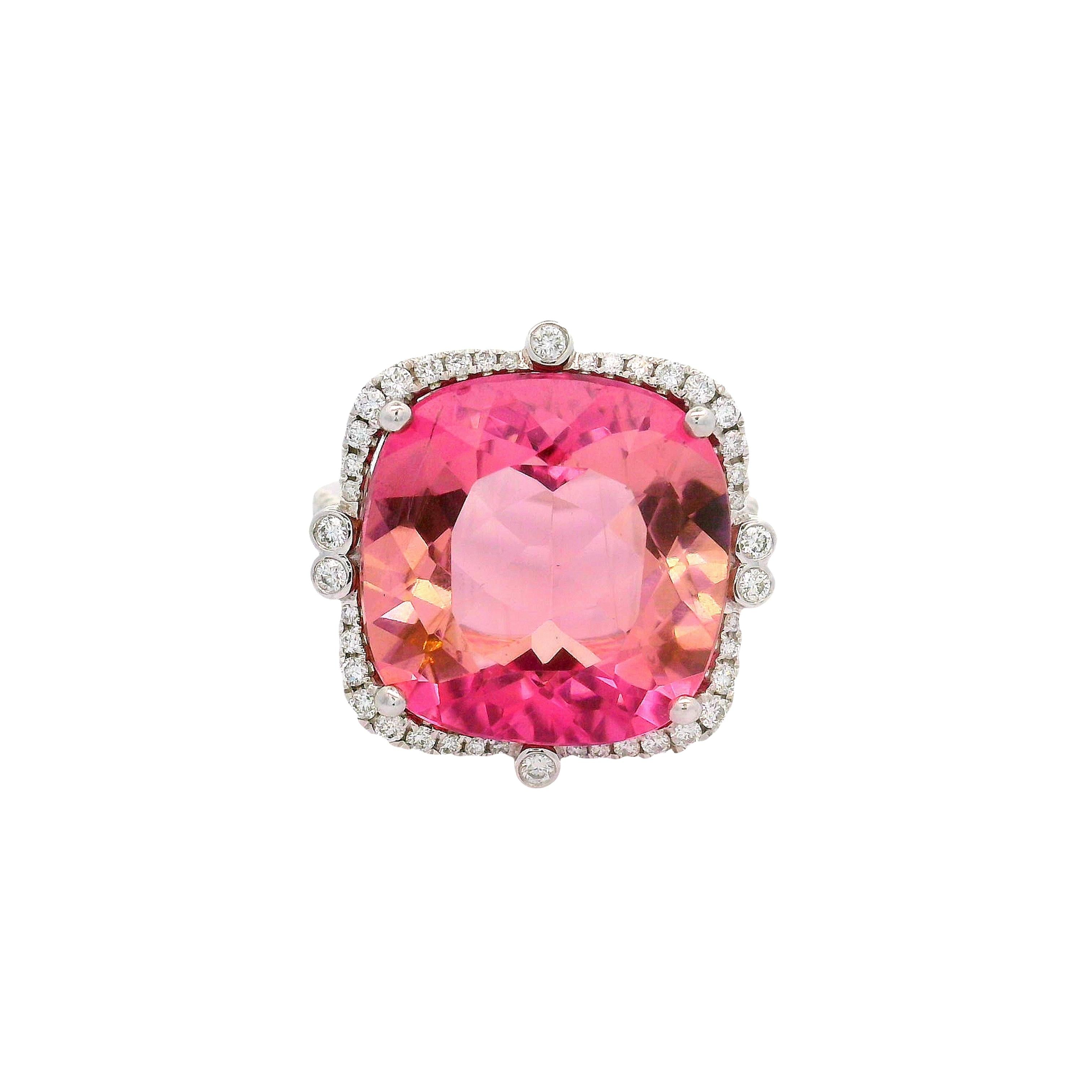 13.80 Carat Pink Tourmaline Diamond 14k White Gold Ring