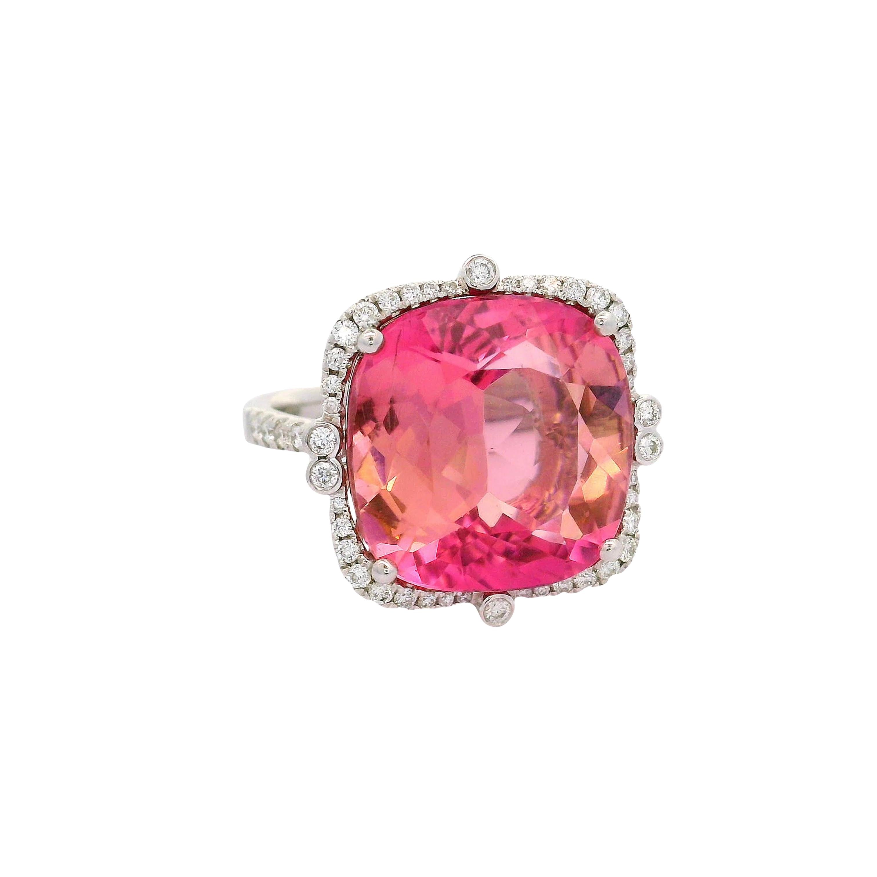 13.80 Carat Pink Tourmaline Diamond 14k White Gold Ring