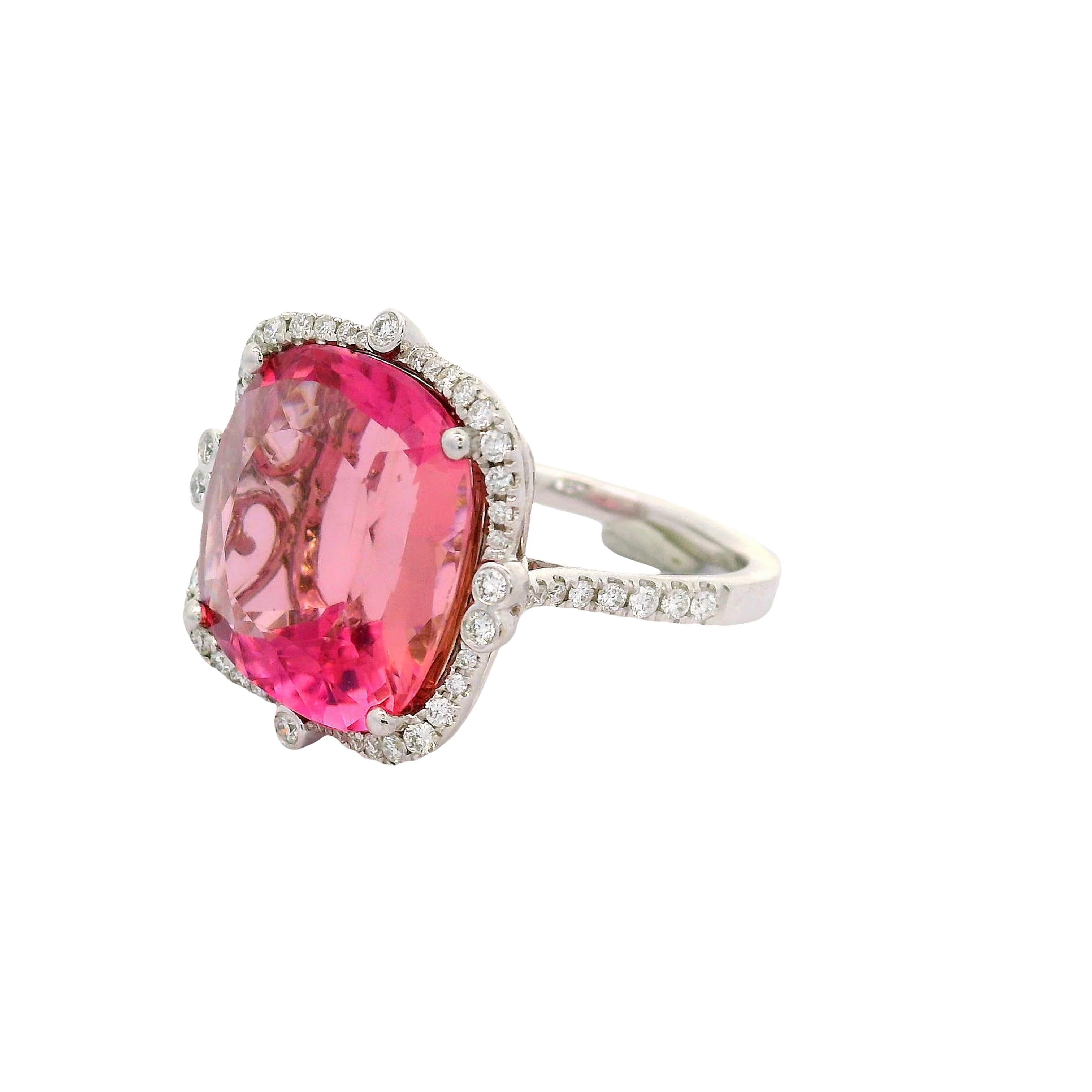 13.80 Carat Pink Tourmaline Diamond 14k White Gold Ring
